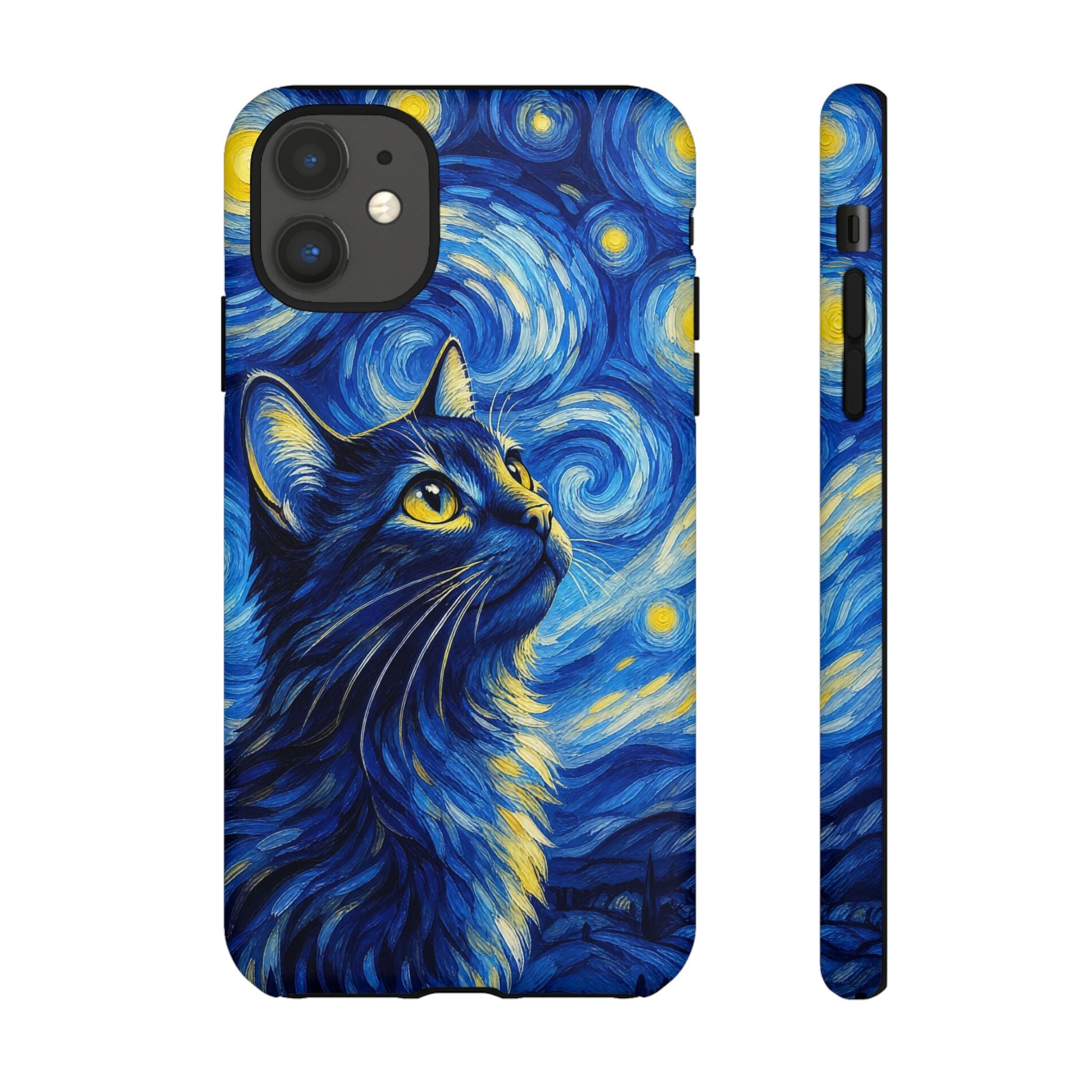 Starry Night Cat Phone Case — Van GoghStyle Blue Galaxy iPhone Cover