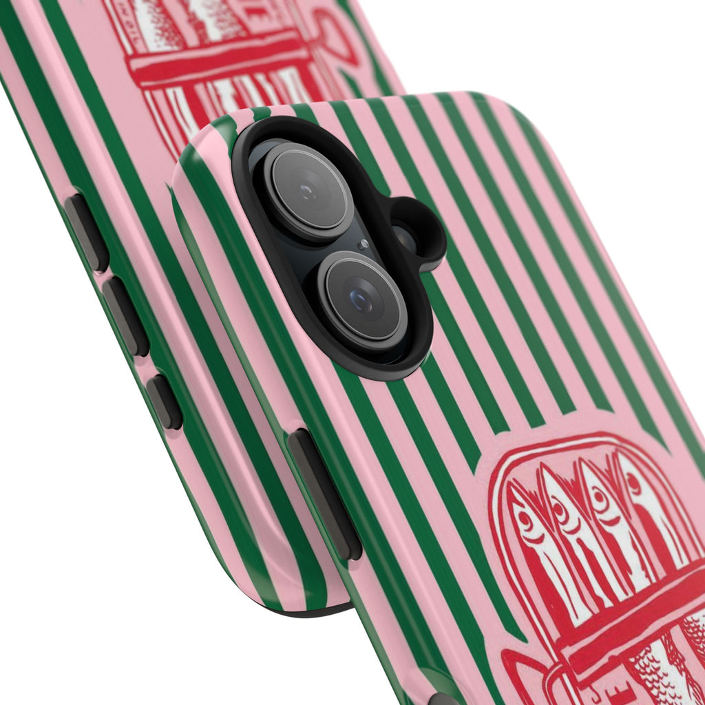 Sardine Stripes Tough Phone Case — Retro Pink & Green Protective Phone Cover