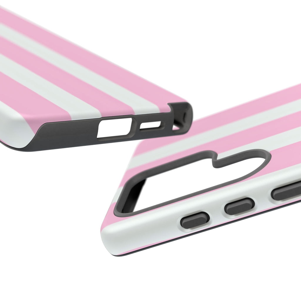 Pink & White Striped Tough Phone Case — Durable Protective Phone Cover