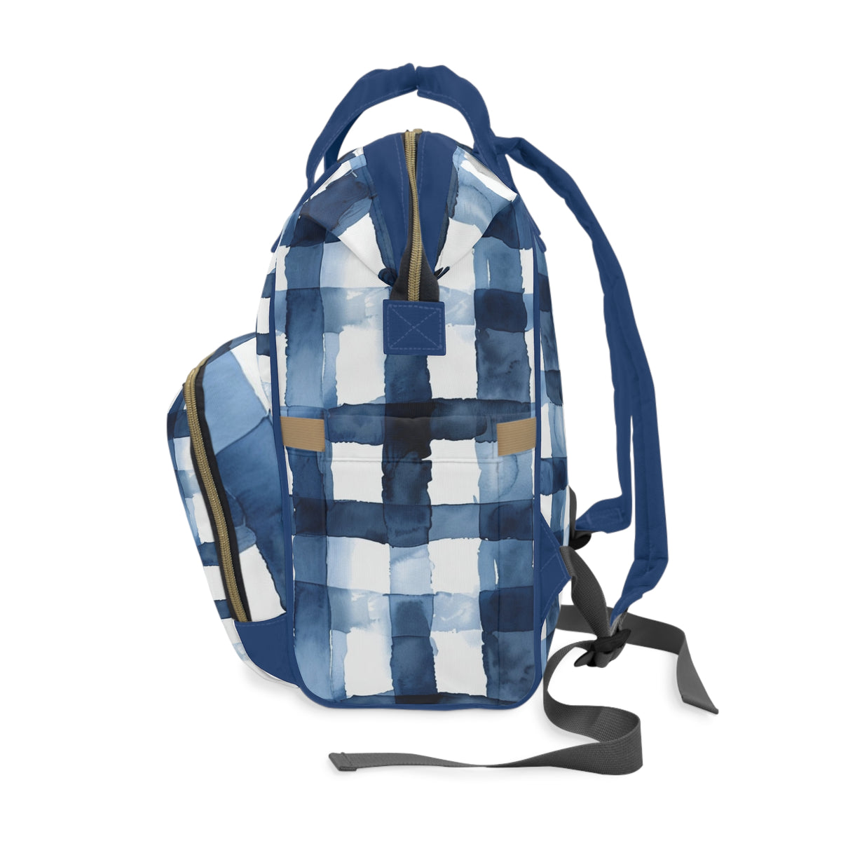 Navy Blue Gingham Multifunctional Diaper Backpack