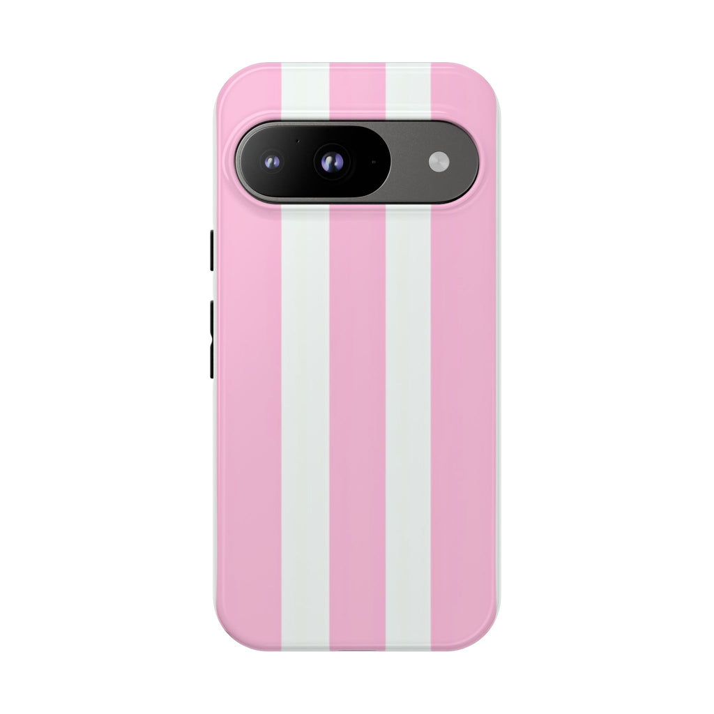 Pink & White Striped Tough Phone Case — Durable Protective Phone Cover