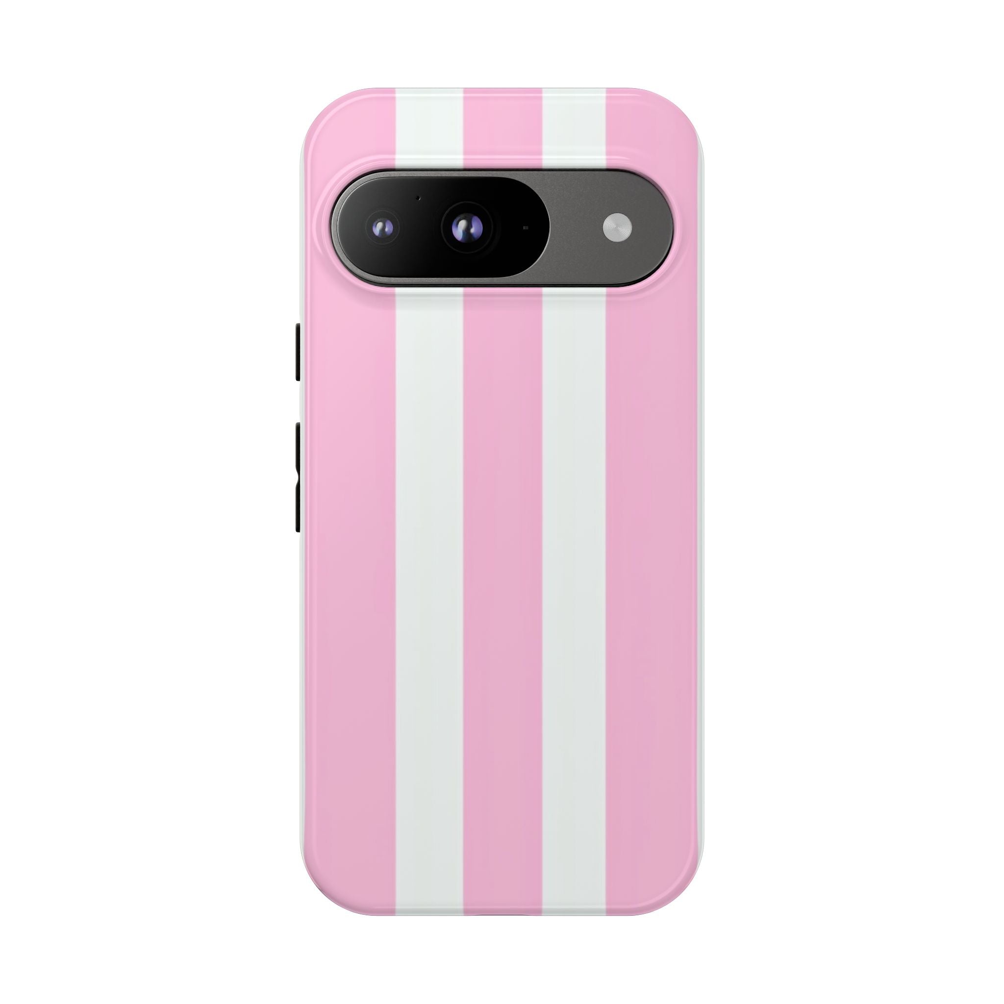 Pink & White Striped Tough Phone Case — Durable Protective Phone Cover
