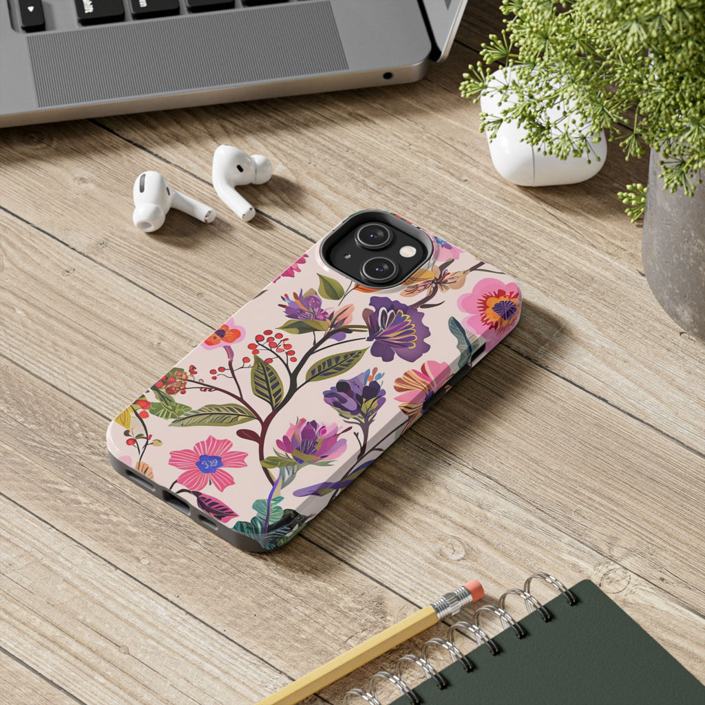Floral Tough Phone Case – Colorful Botanical Flower Design