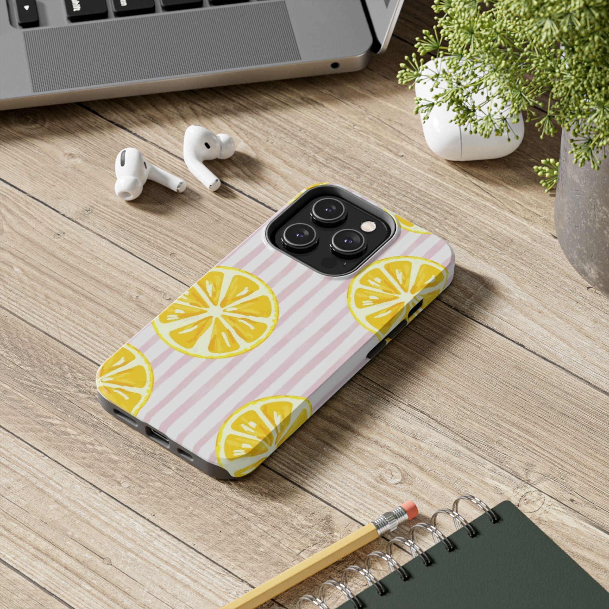 Lemon Slice Tough Phone Case — Pink Stripe Summer Protective Cover