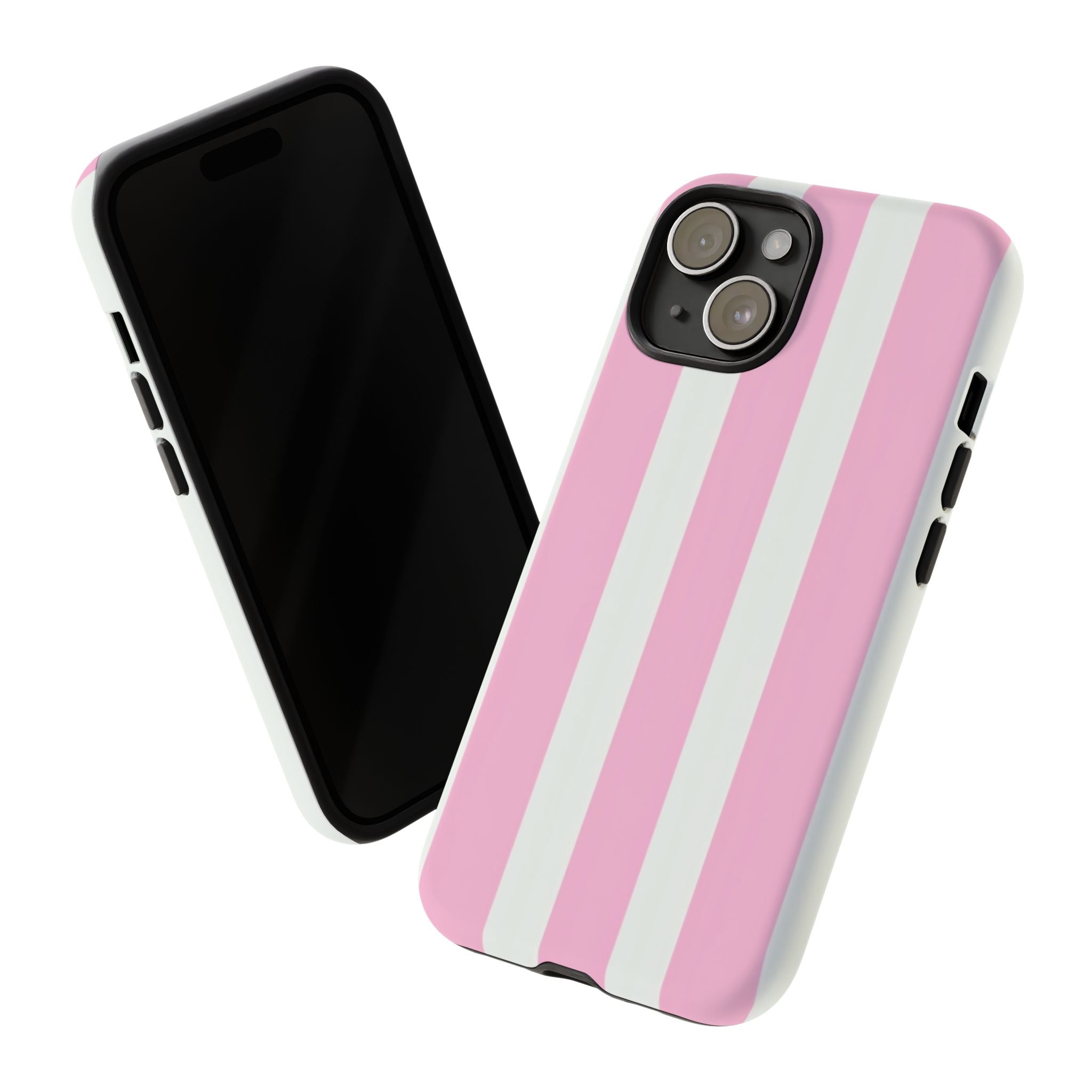 Pink & White Striped Tough Phone Case — Durable Protective Phone Cover