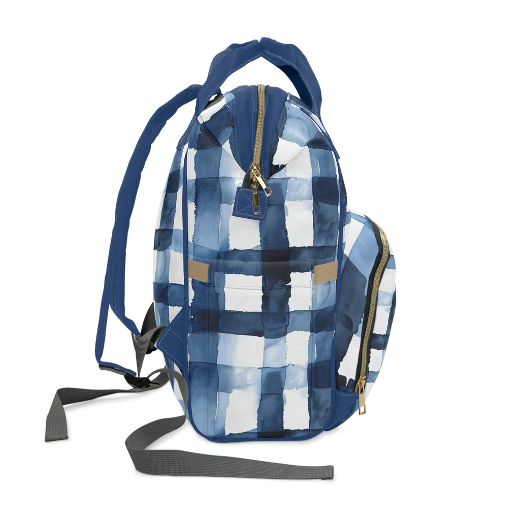Navy Blue Gingham Multifunctional Diaper Backpack