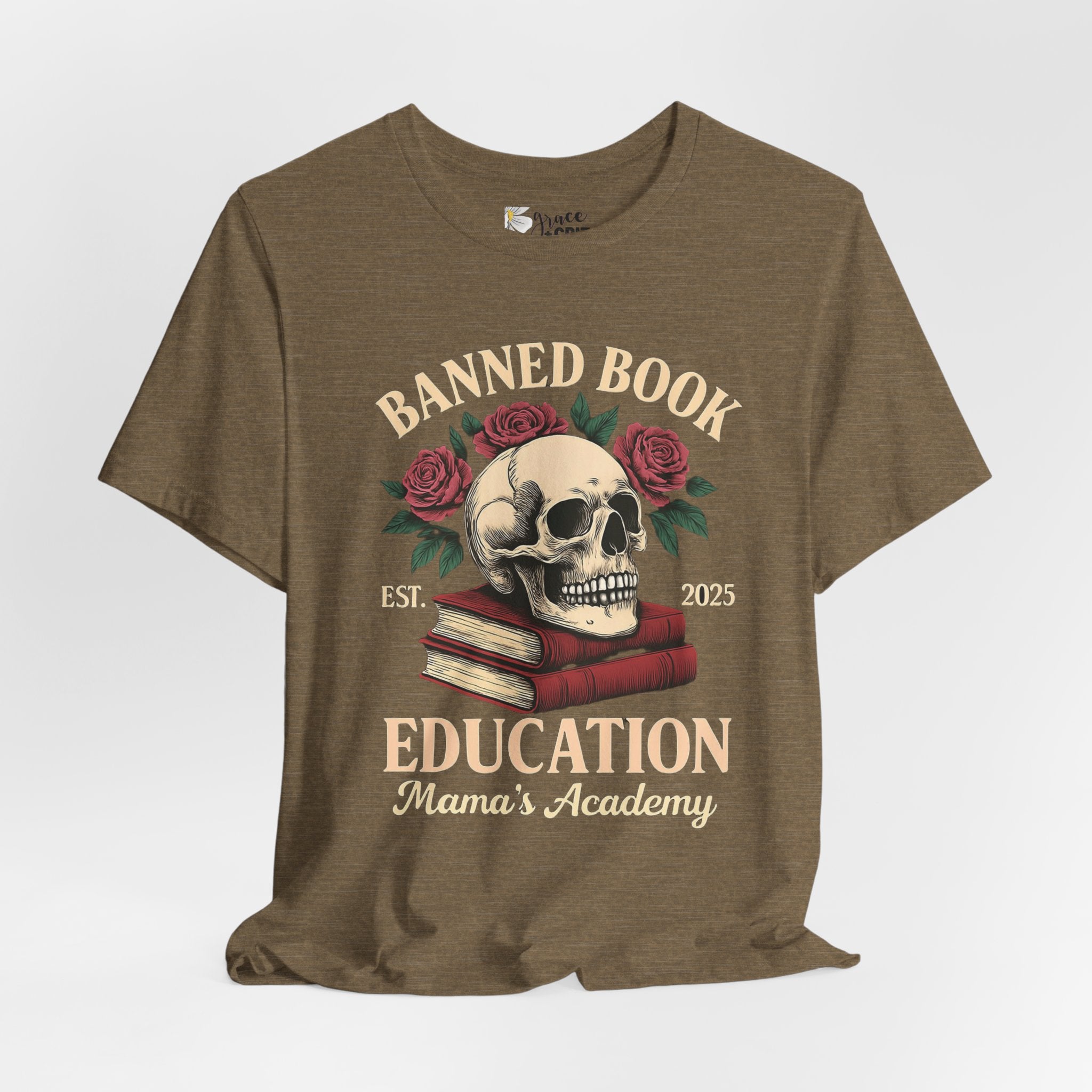 Banned Book Skull with Roses T-Shirt | Education Stack Tee