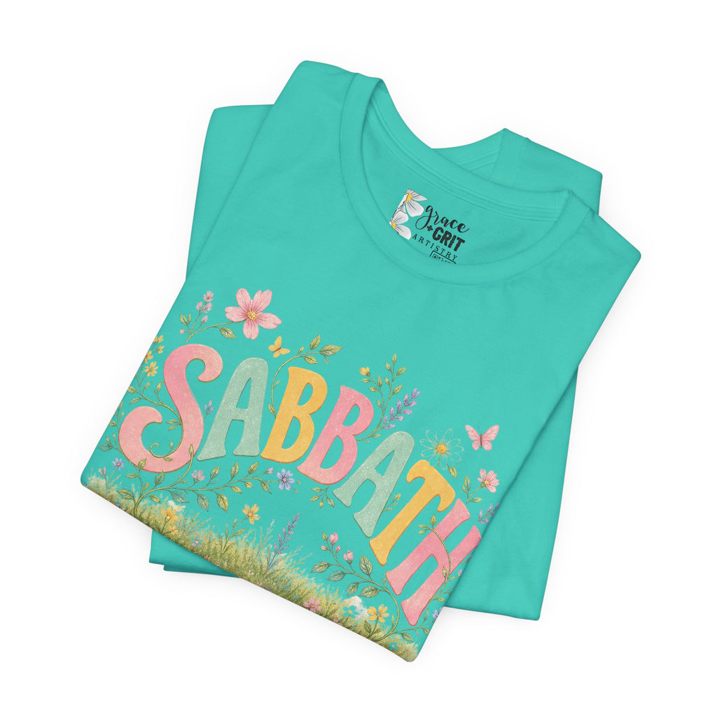 Sabbath Floral Script Tee | Pastel Flowers, Meadow Illustration