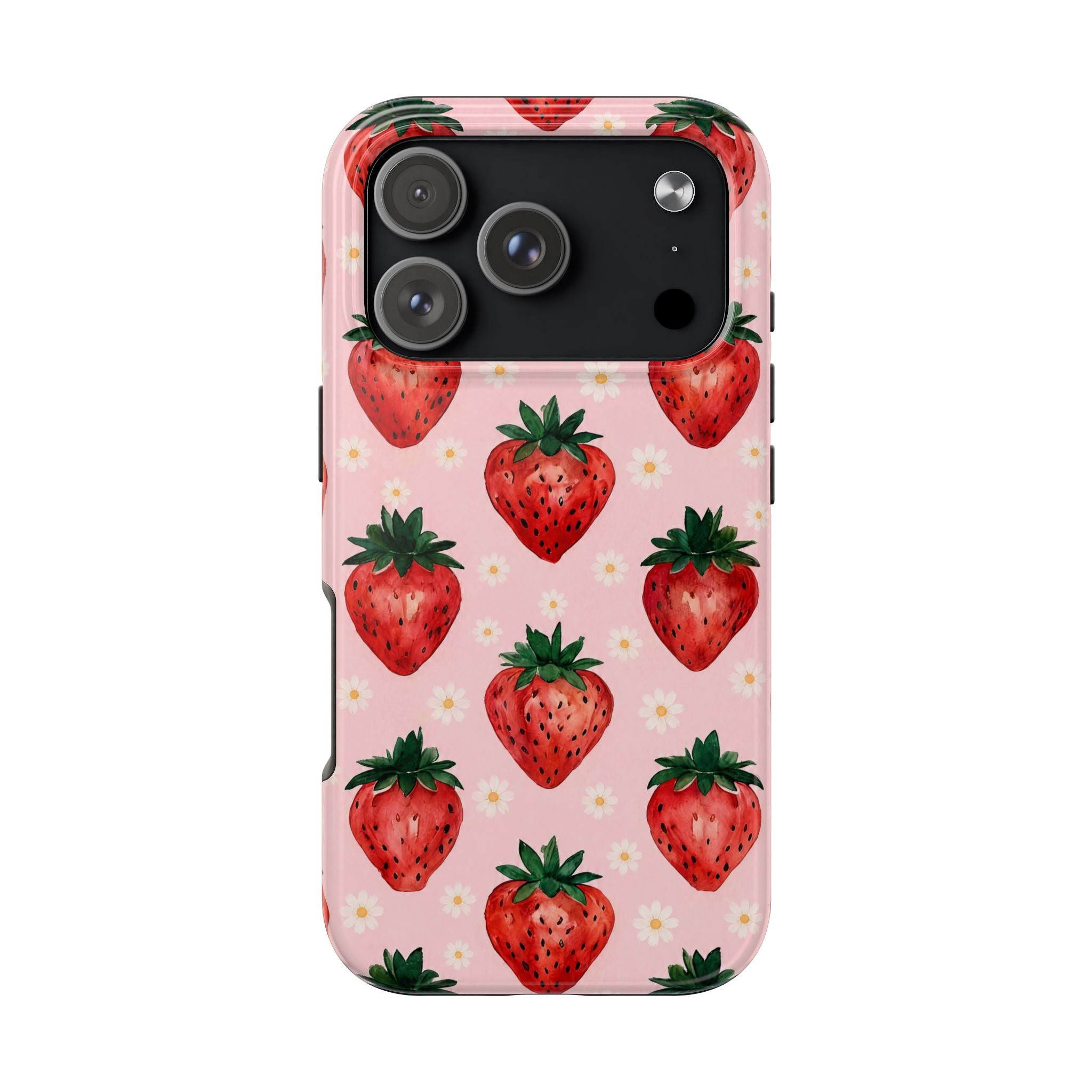 Strawberry Pattern Tough Phone Case — Cute Pink Fruit iPhone/Android Protection