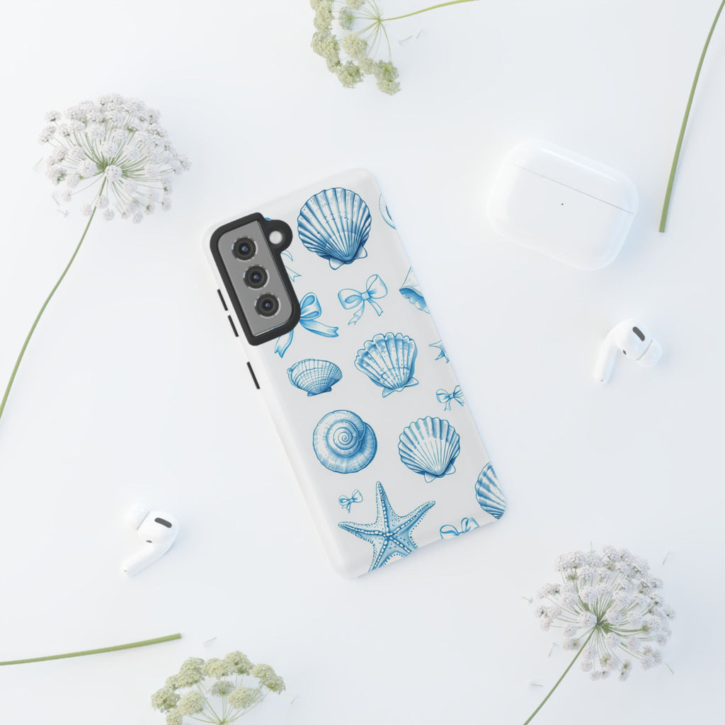Seaside Shells Phone Case — Blue Nautical Shell & Starfish Pattern