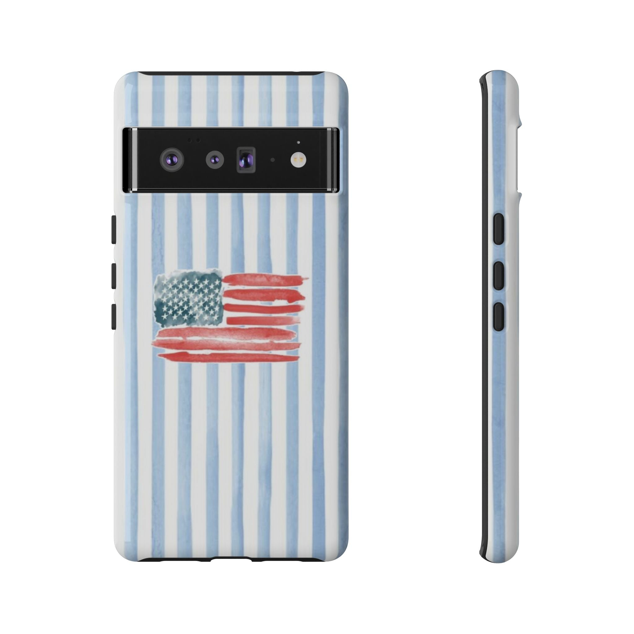 American Flag Watercolor Phone Case - Blue Stripe Tough Case