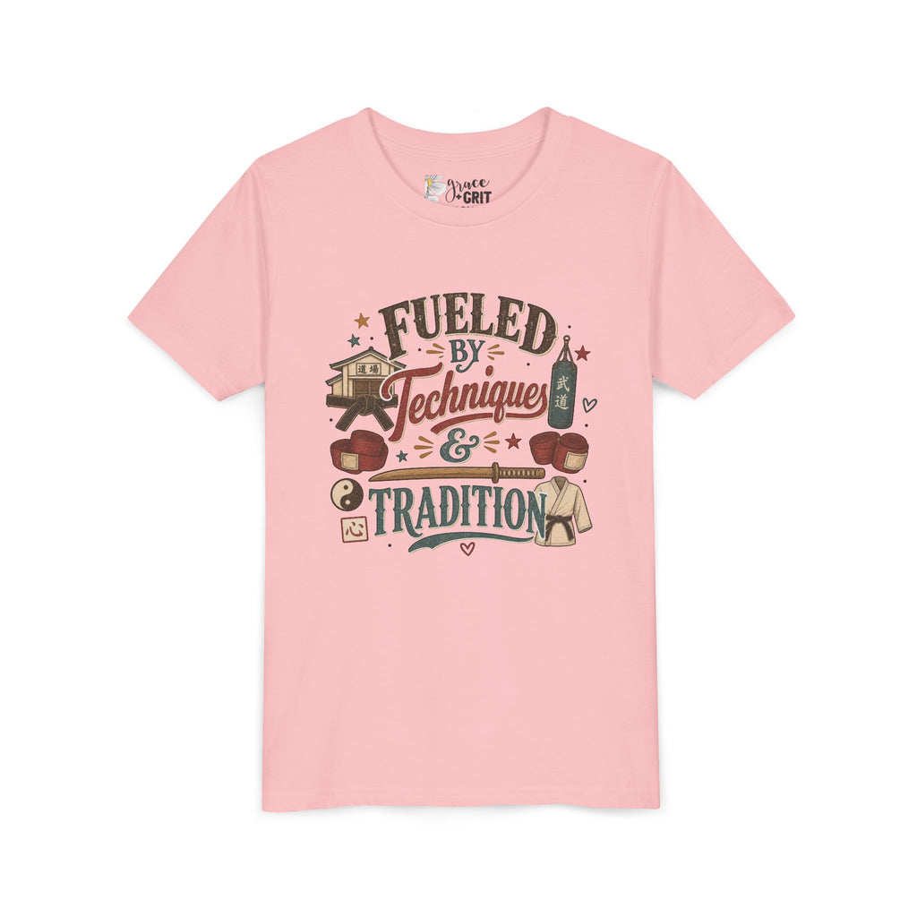Fueled by Techniques & Tradition Youth Tee | Martial Arts Karate Graphic Shirt