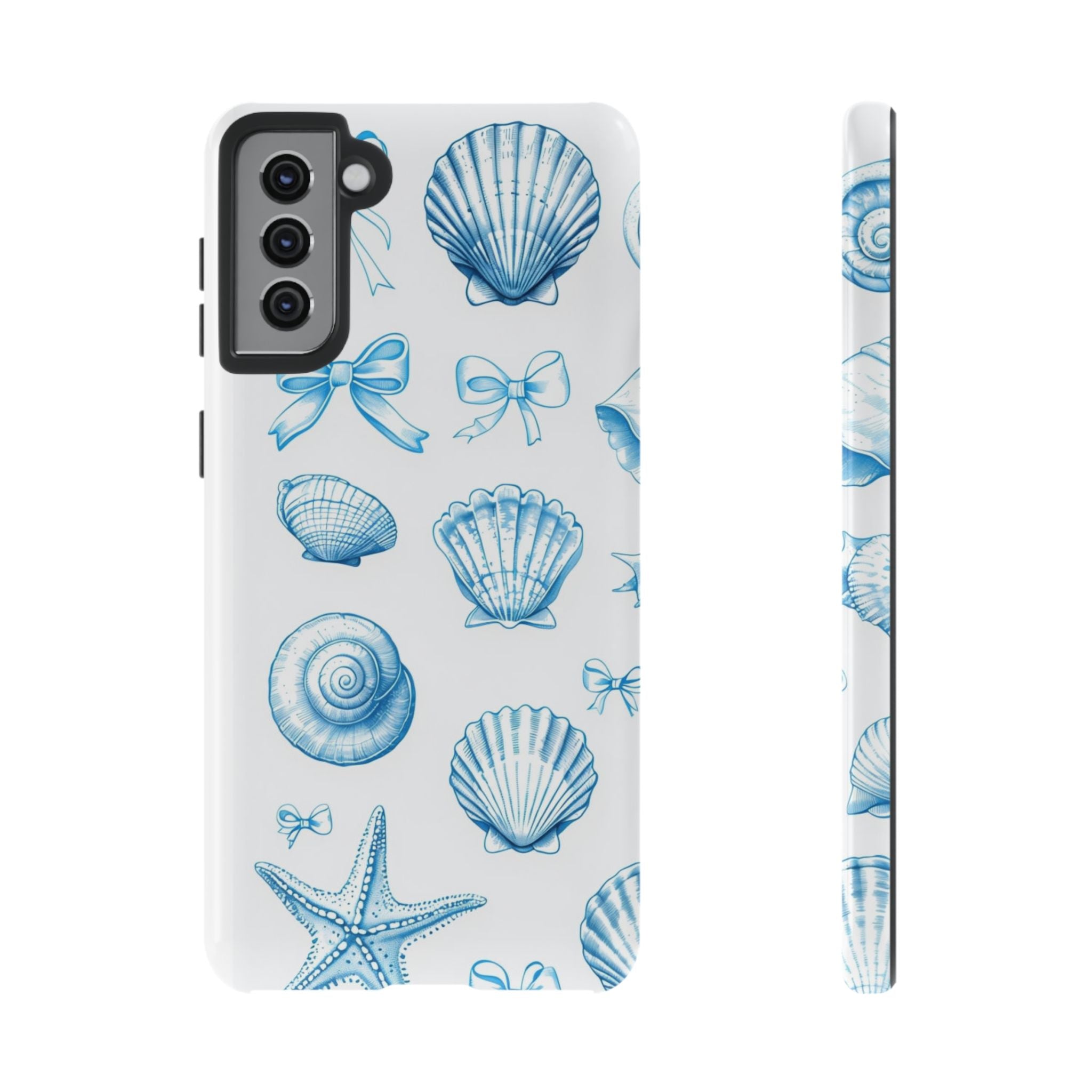 Seaside Shells Phone Case — Blue Nautical Shell & Starfish Pattern