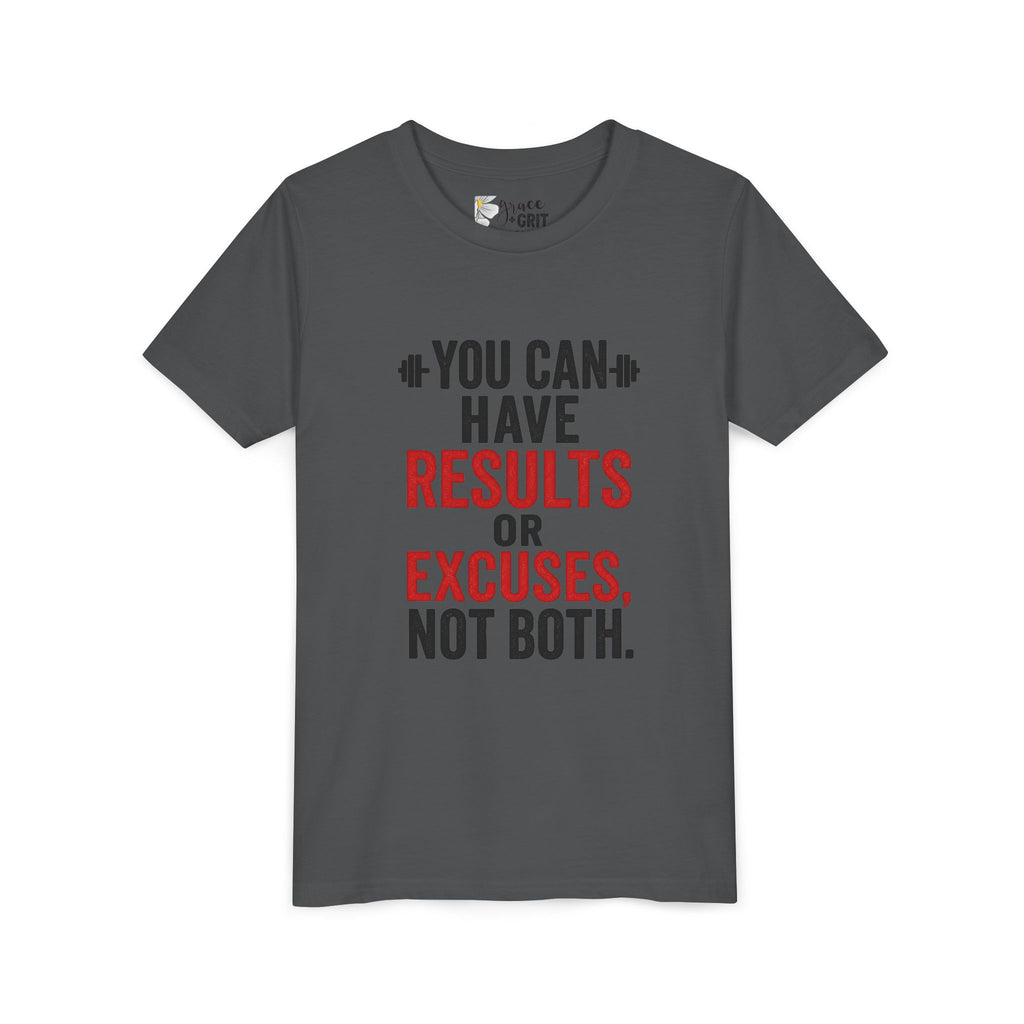 You Can Have Results or Excuses Not Both Youth Tee | Motivational Fitness Shirt