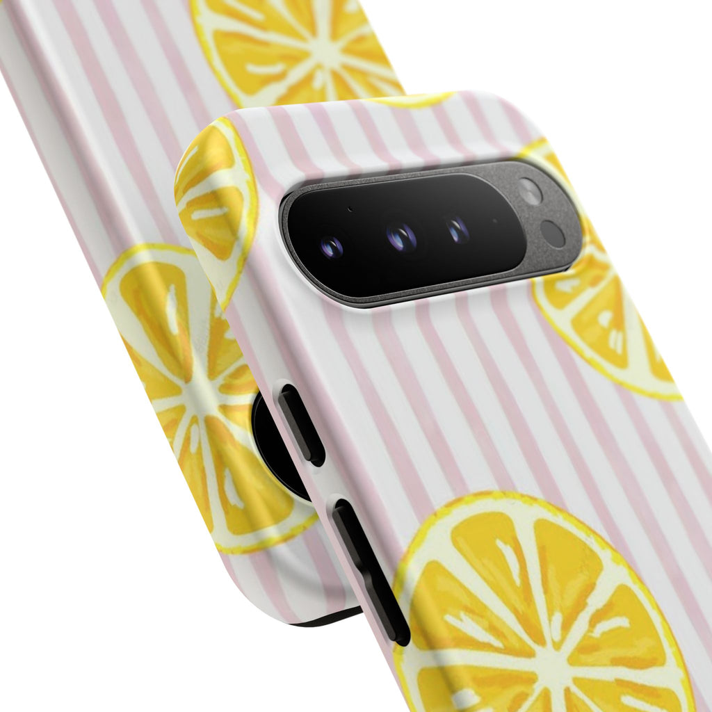 Lemon Slices Tough Case — Cute Pink Stripe Phone Cover