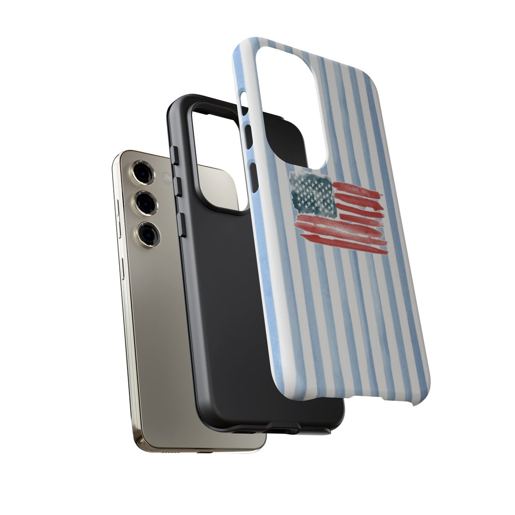 American Flag Watercolor Phone Case - Blue Stripe Tough Case