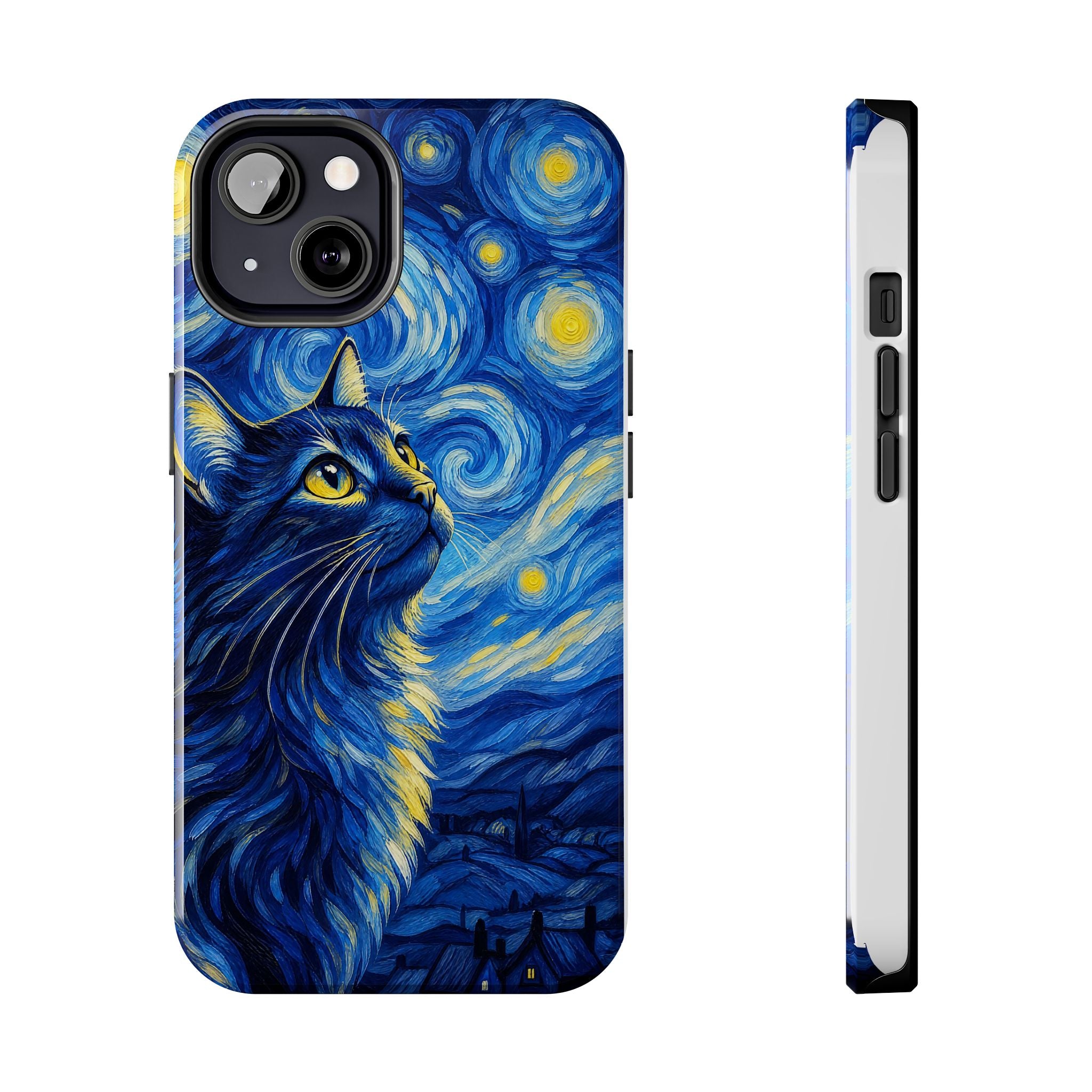 Starry Night Cat Tough Phone Case — Van Gogh Style Galaxy Kitten Protective Cover
