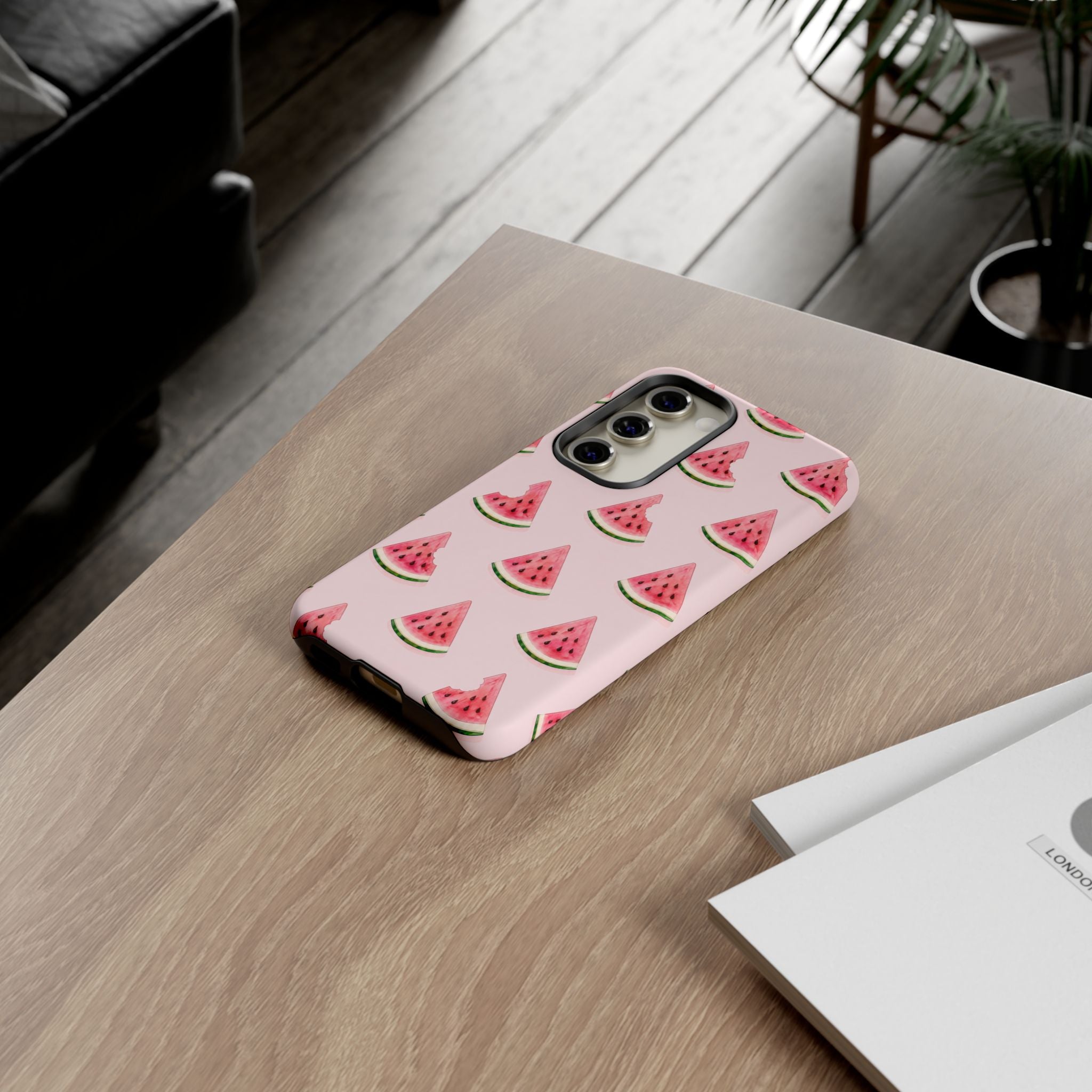 Watermelon Pattern Tough Phone Case — Pink Fruit Slice Protective Case