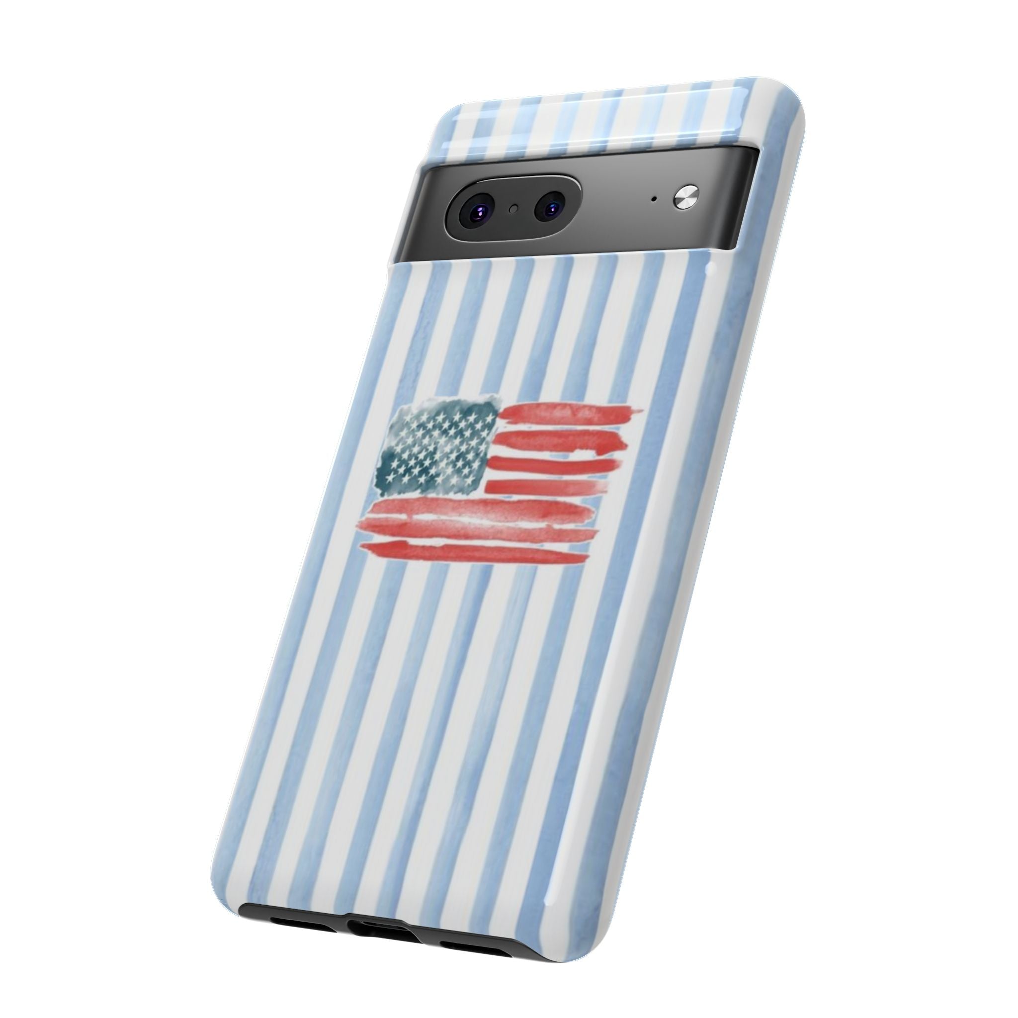 American Flag Watercolor Phone Case - Blue Stripe Tough Case