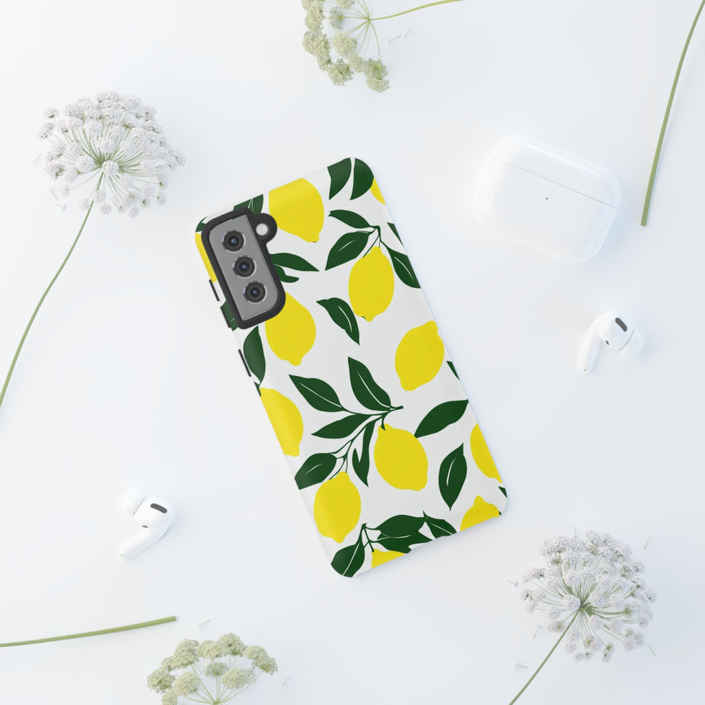Lemon Pattern Tough Phone Case — Bright Citrus Protective Cover