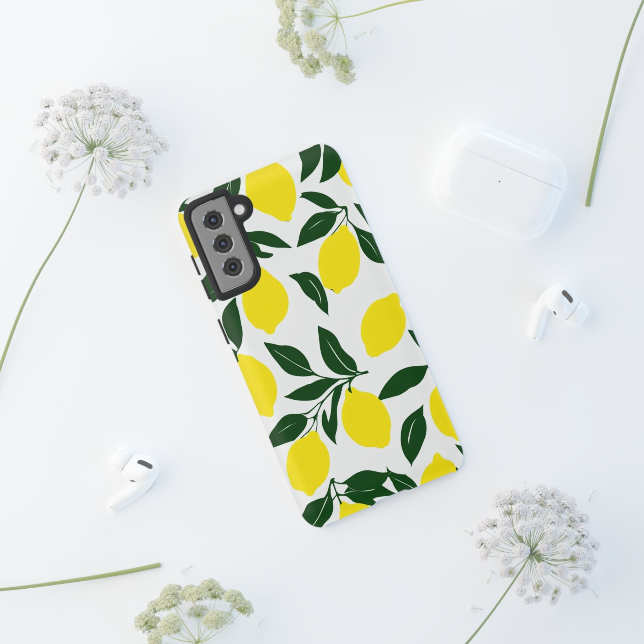 Lemon Pattern Tough Phone Case — Bright Citrus Protective Cover