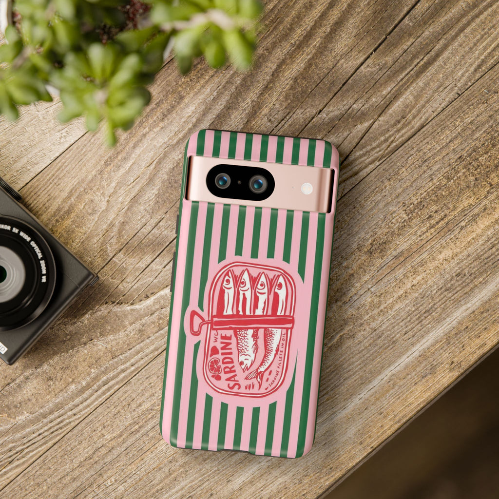 Sardine Stripe Phone Case — Retro Pink & Green Nautical Protection