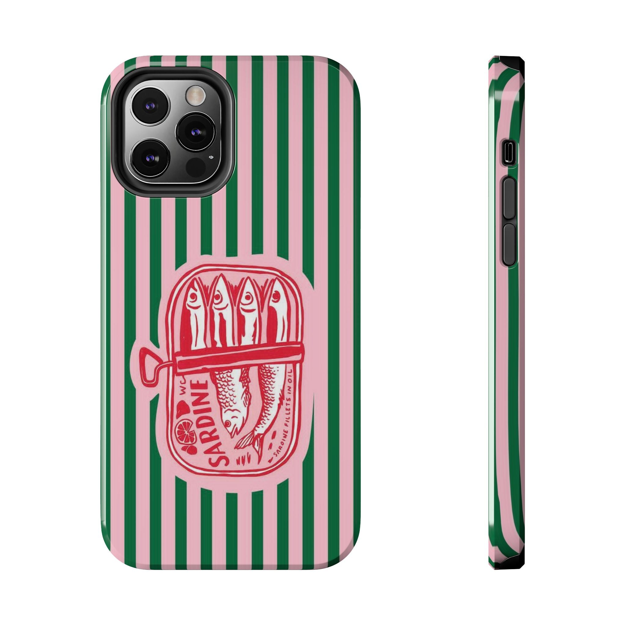 Sardine Stripes Tough Phone Case — Retro Pink & Green Protective Phone Cover
