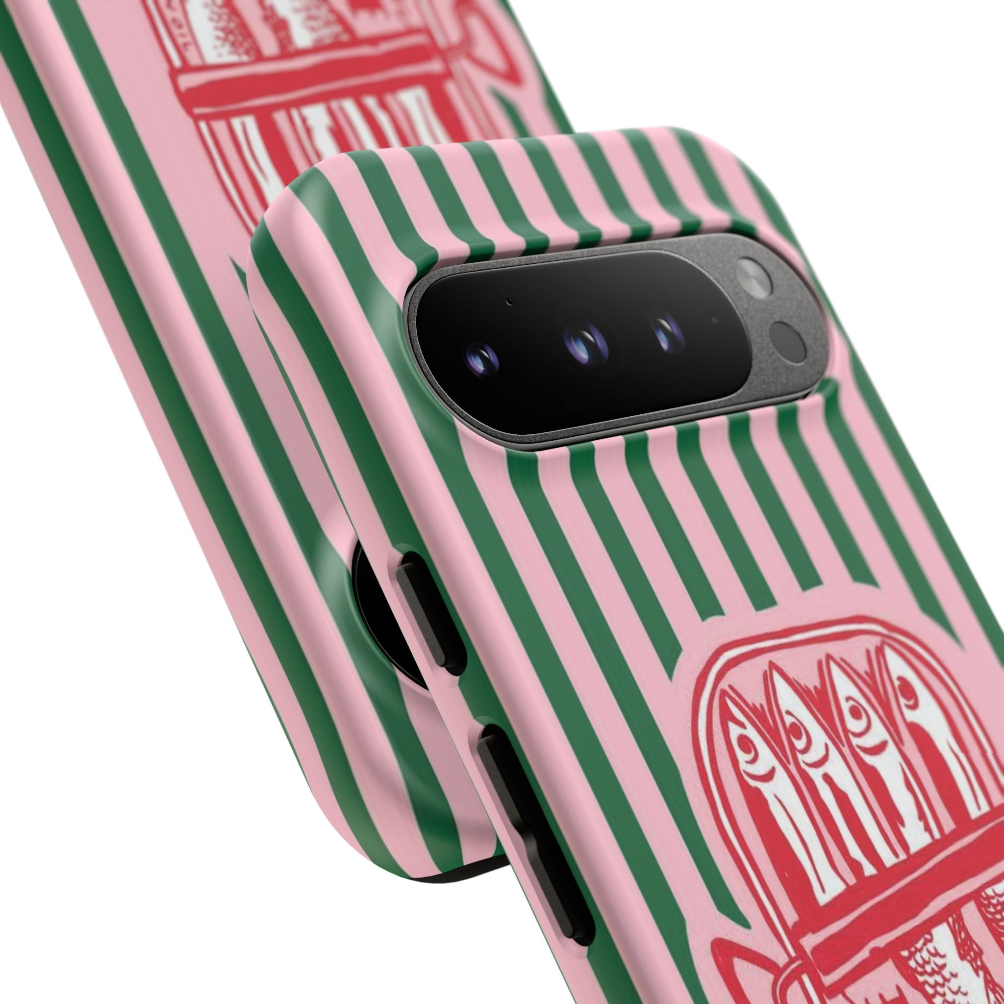 Sardine Stripe Phone Case — Retro Pink & Green Nautical Protection