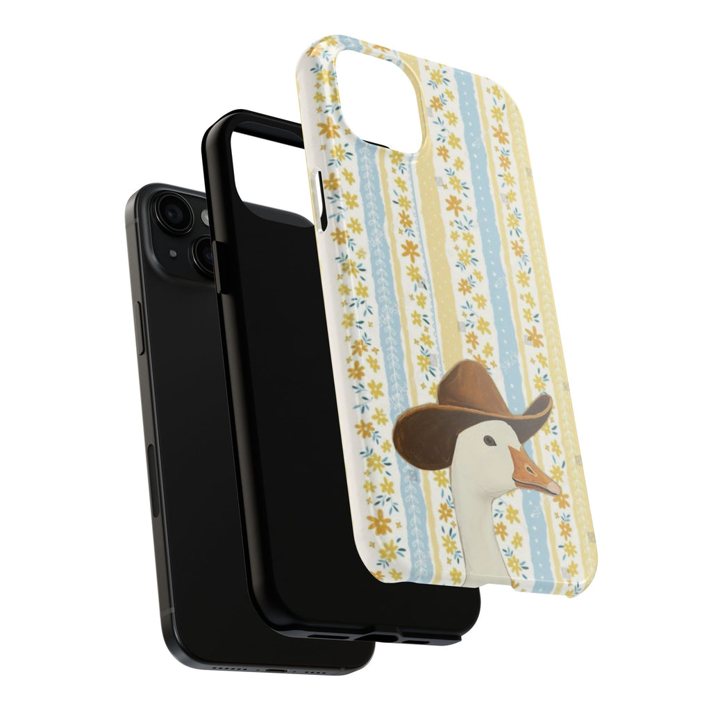 Cowboy Goose Tough Phone Case — Cute Farm Animal iPhone Case with Floral Stripes