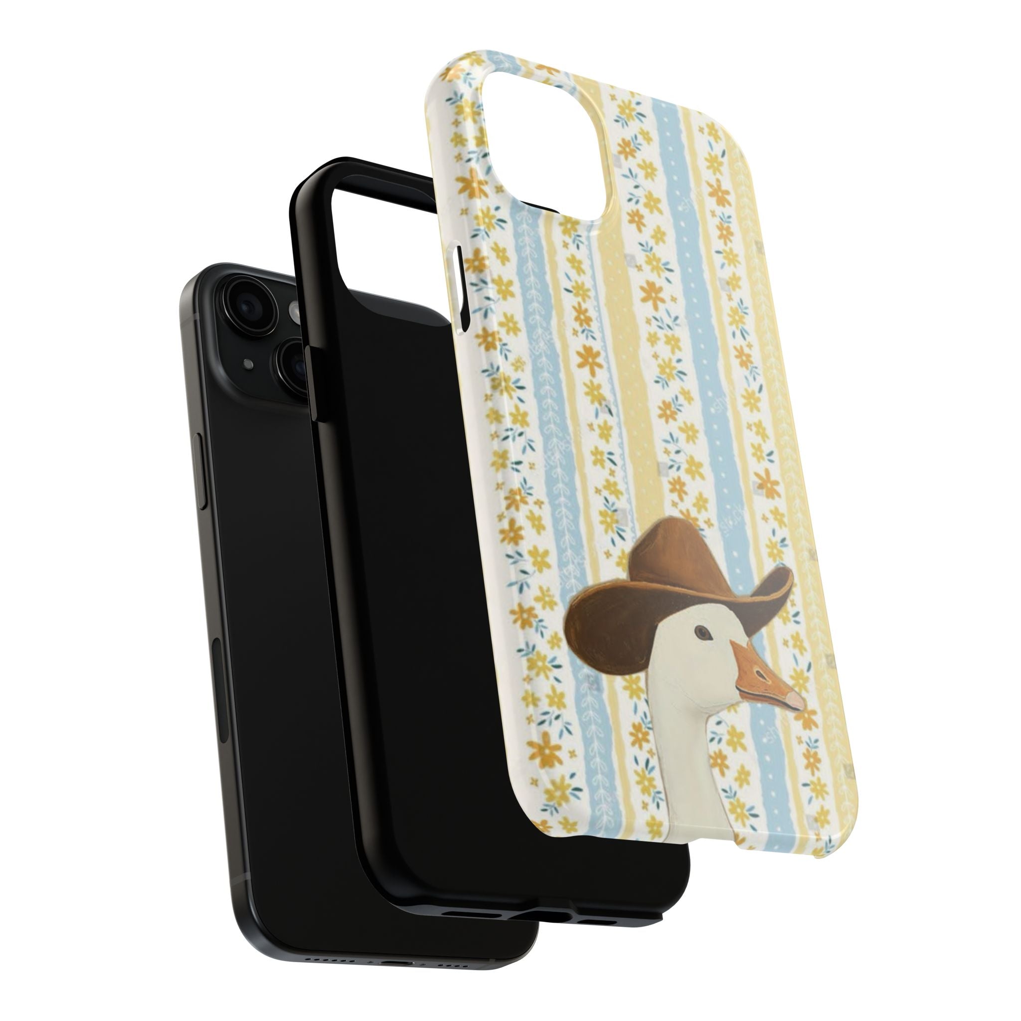 Cowboy Goose Tough Phone Case — Cute Farm Animal iPhone Case with Floral Stripes