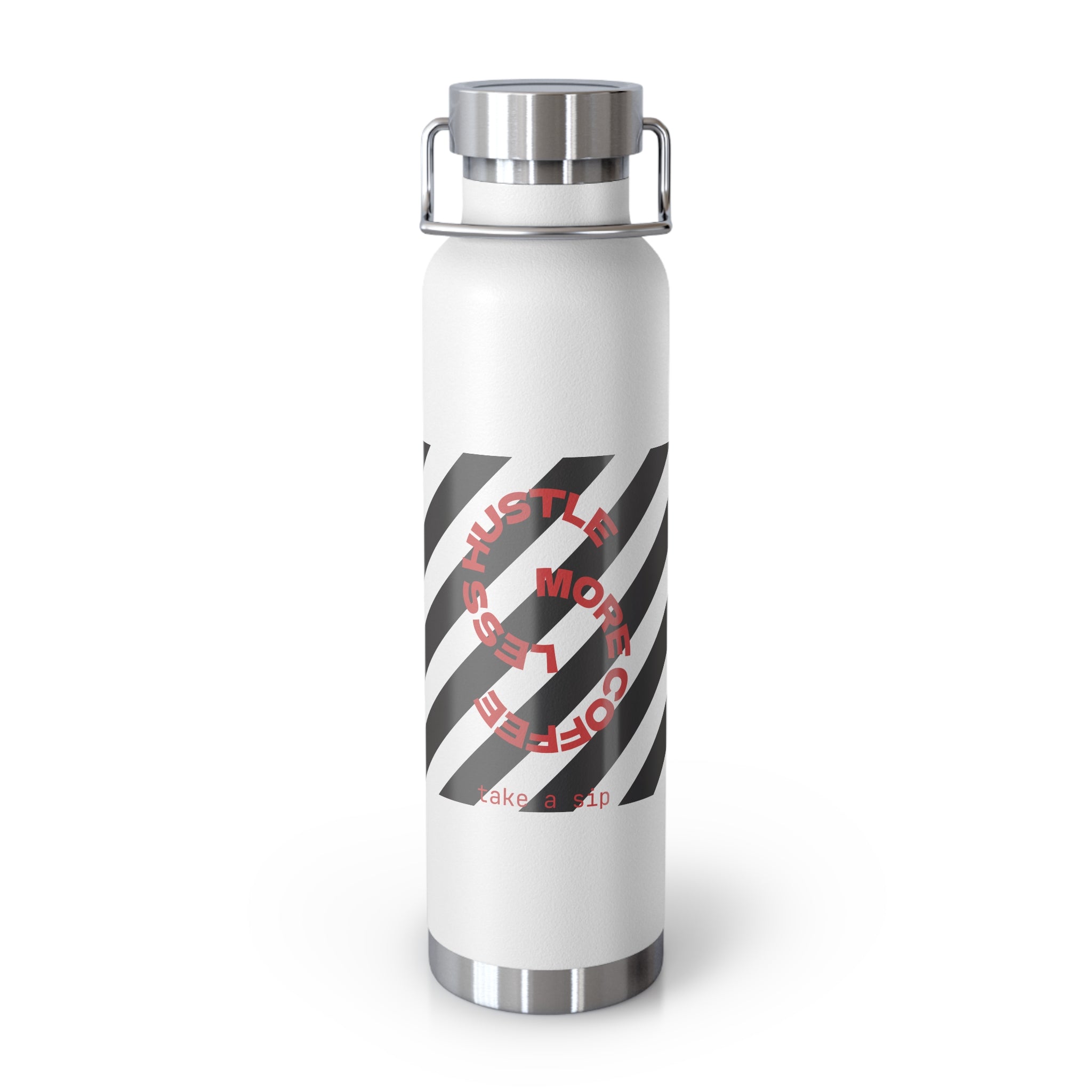 22oz Vacuum Water Bottle — Striped ‘Coffee, Hustle, More’ Insulated Stainless Flask