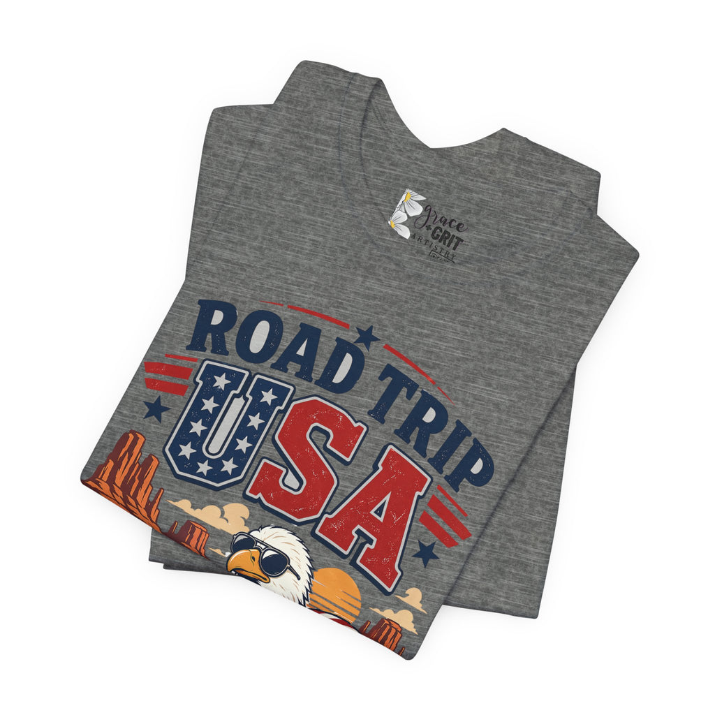 Road Trip USA Tee — Vintage Eagle & Muscle Car Patriotic T‑Shirt