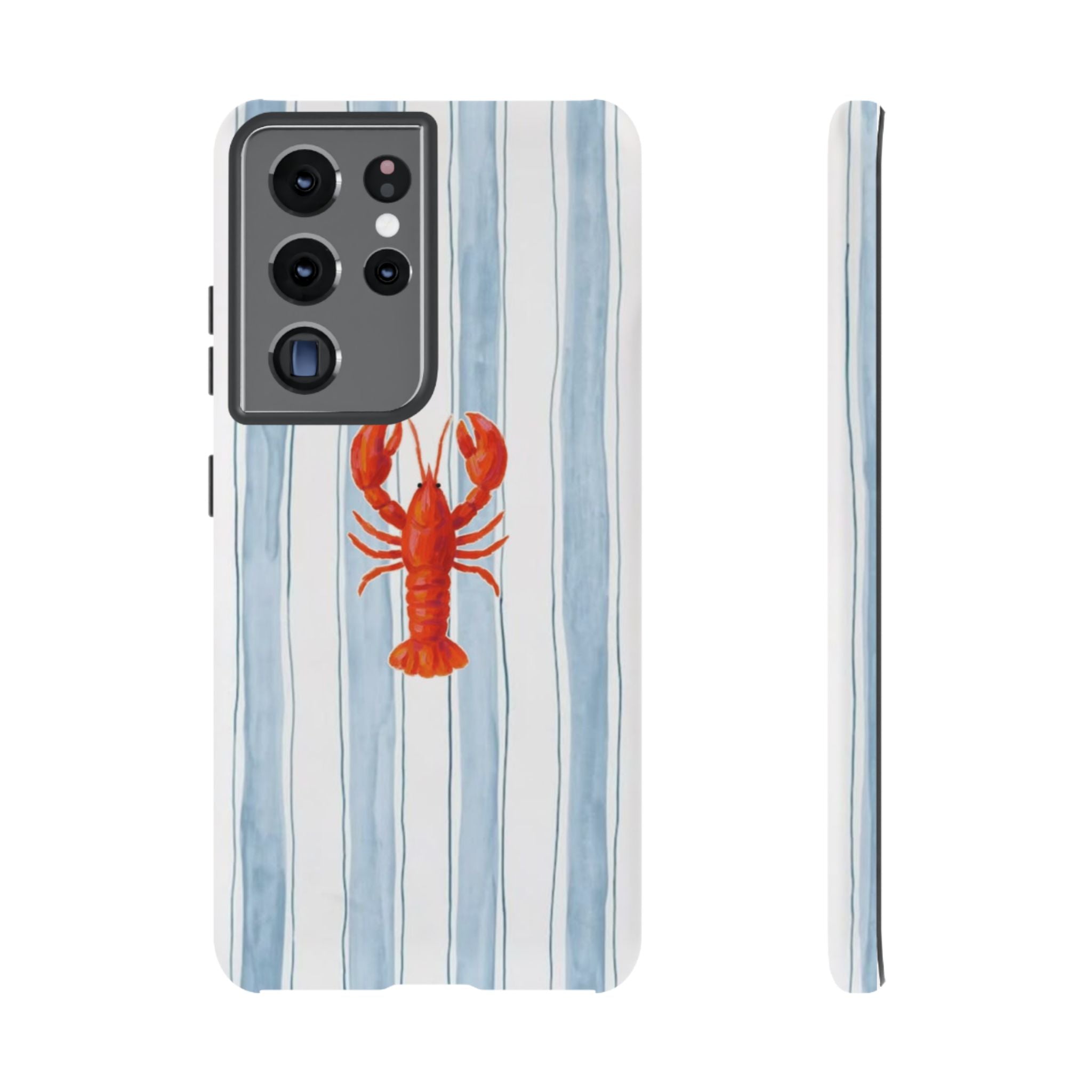 Lobster Stripe Phone Case — Nautical Blue & White Protective Cover