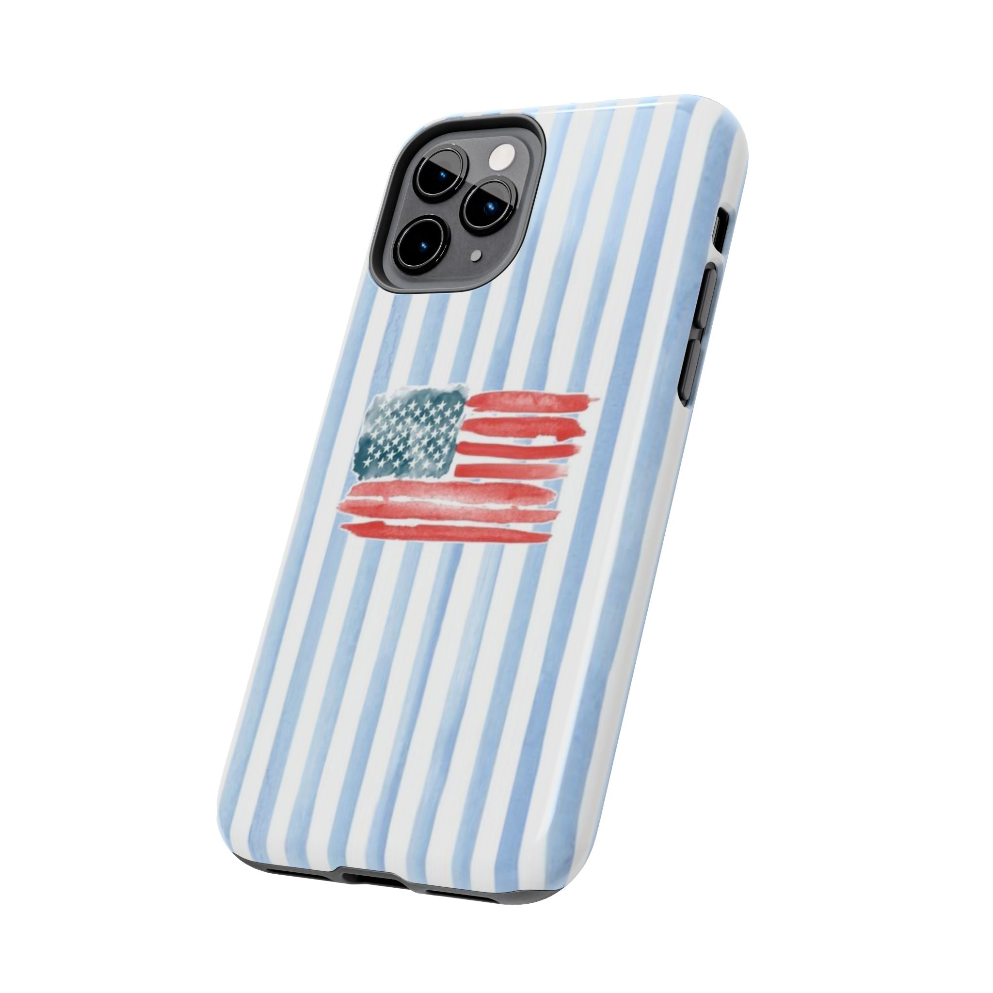 American Flag Watercolor Tough Phone Case — Blue Striped Patriotic Phone Case