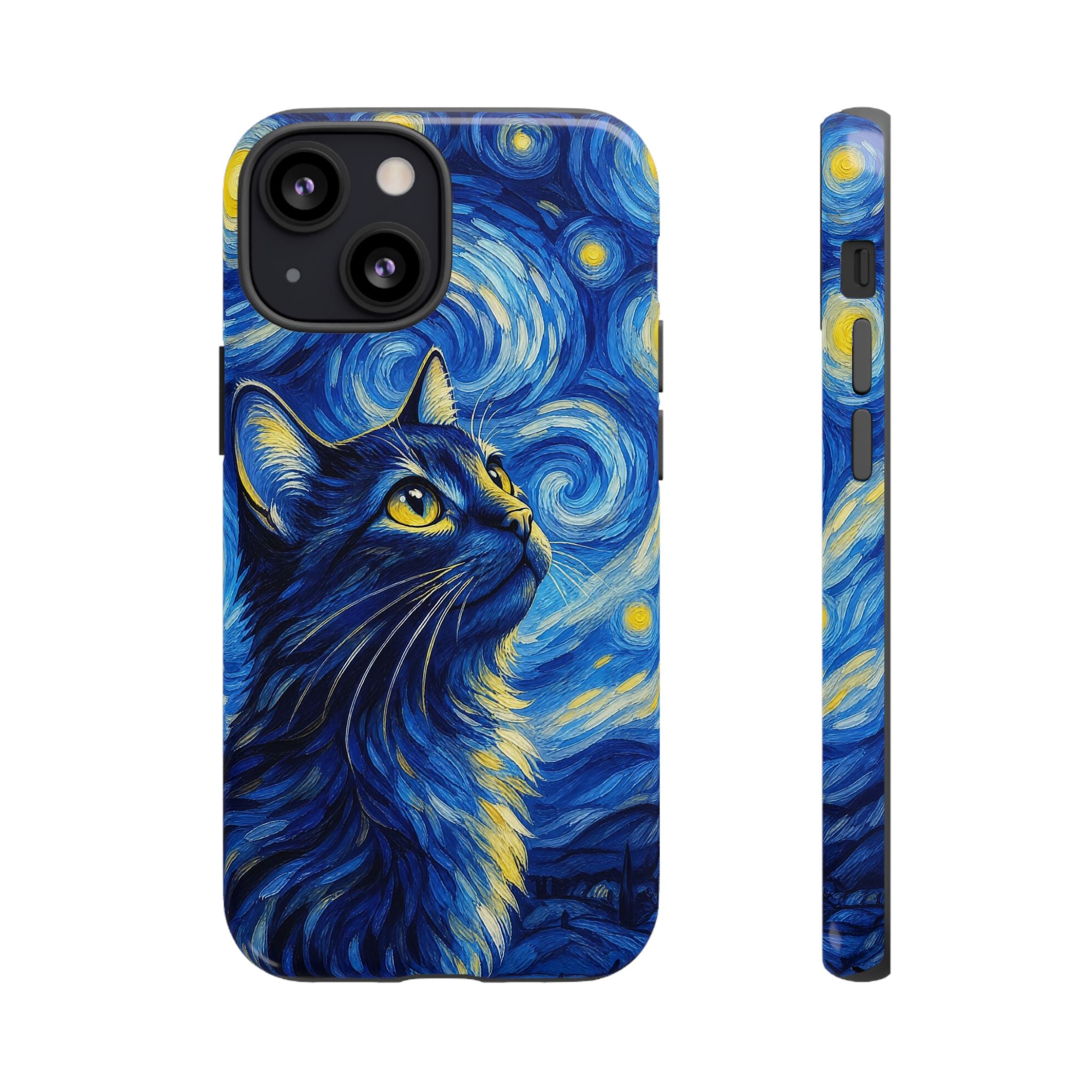 Starry Night Cat Phone Case — Van GoghStyle Blue Galaxy iPhone Cover