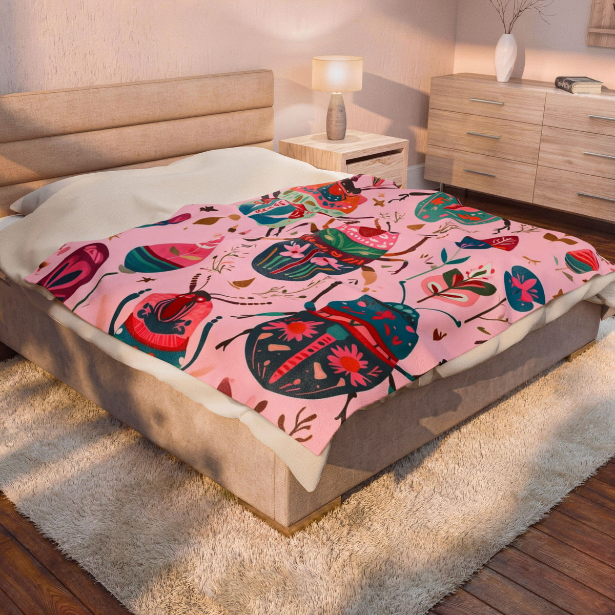 Colorful Beetle Pattern Velveteen Plush Blanket