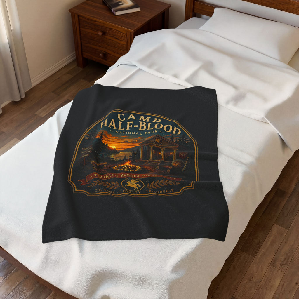 Camp Half-Blood Velveteen Plush Blanket — Campfire Logo Cozy Throw