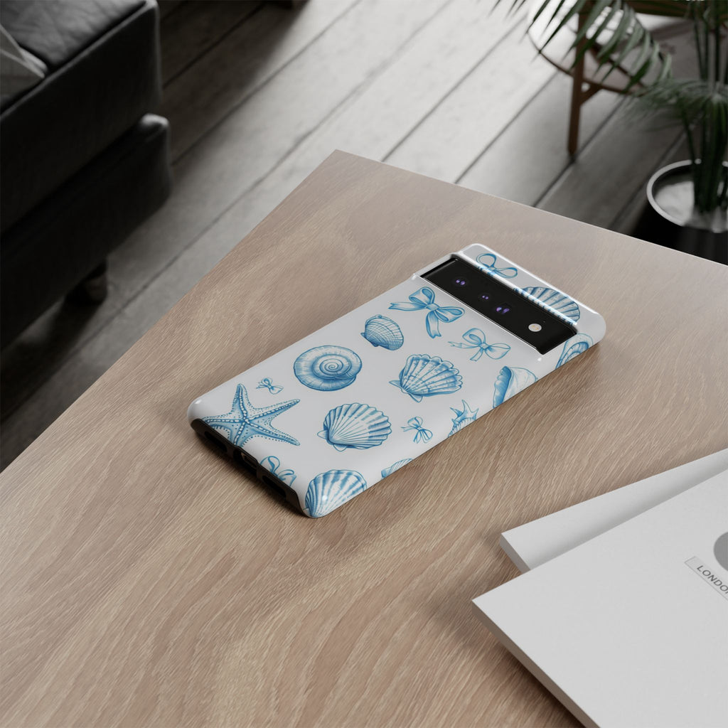 Seaside Shells Phone Case — Blue Nautical Shell & Starfish Pattern