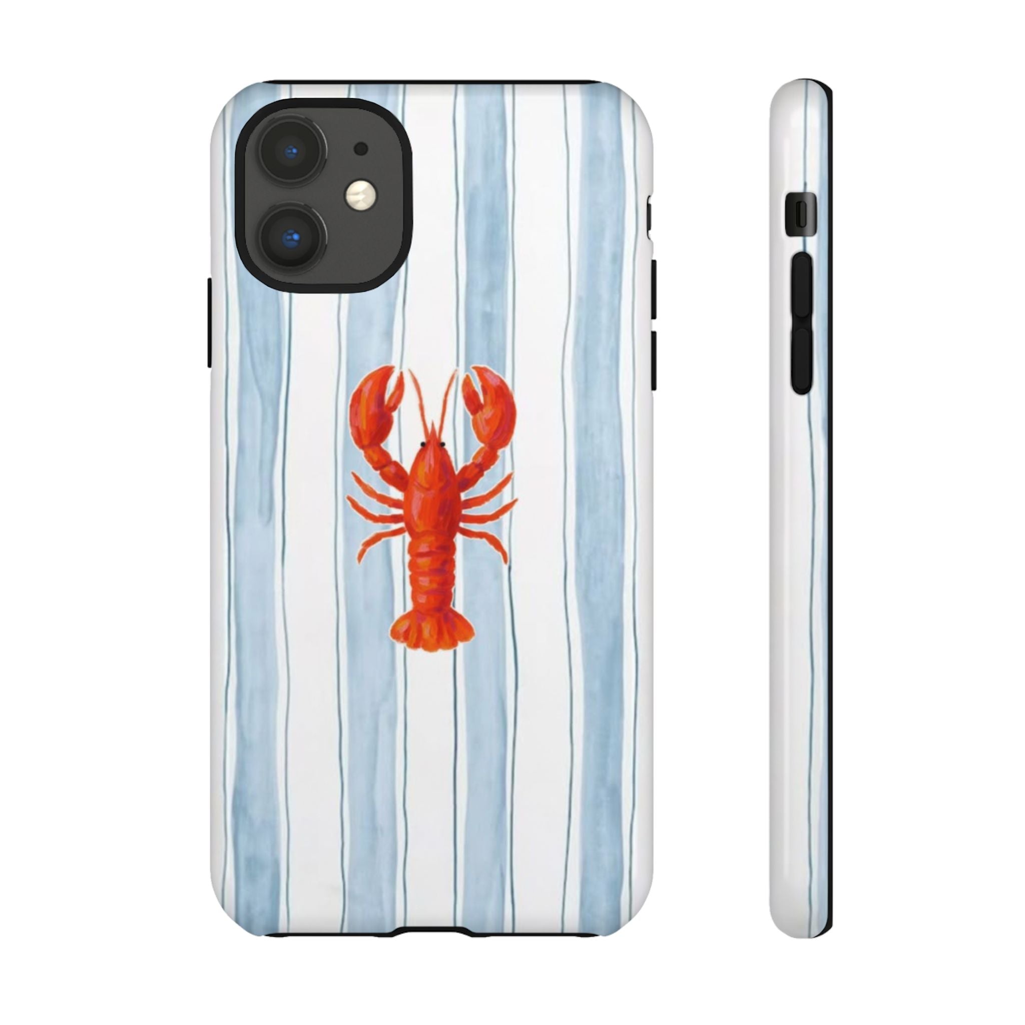 Lobster Stripe Phone Case — Nautical Blue & White Protective Cover