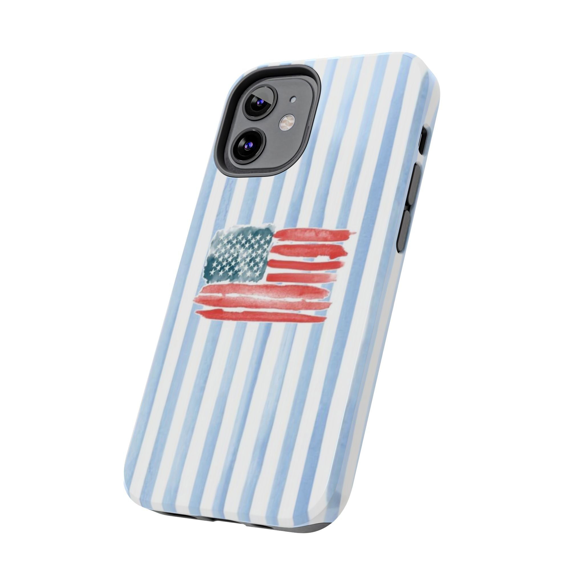 American Flag Watercolor Tough Phone Case — Blue Striped Patriotic Phone Case