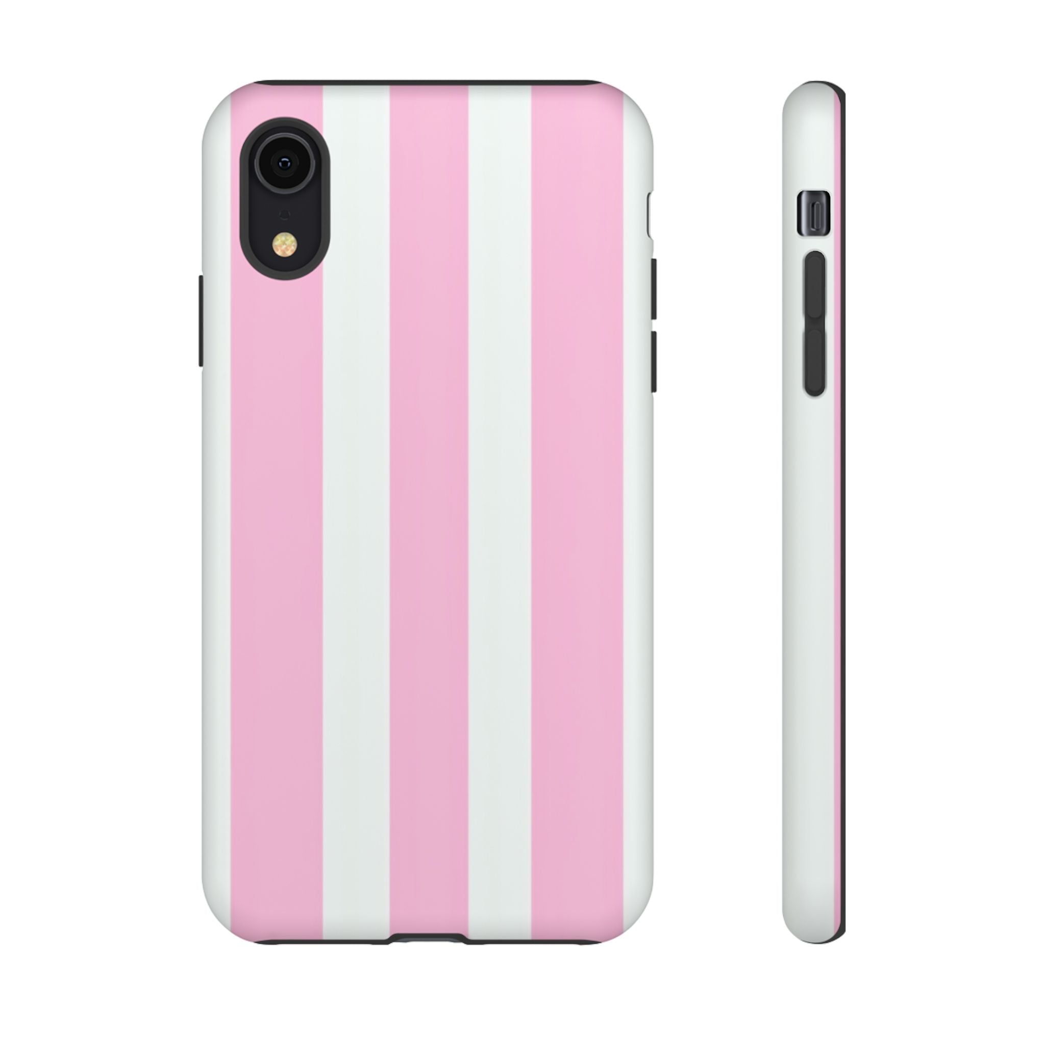Pink & White Striped Tough Phone Case — Durable Protective Phone Cover
