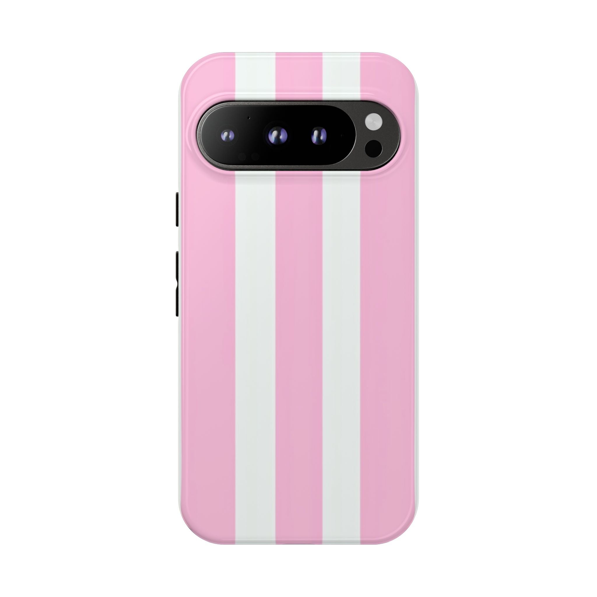 Pink & White Striped Tough Phone Case — Durable Protective Phone Cover