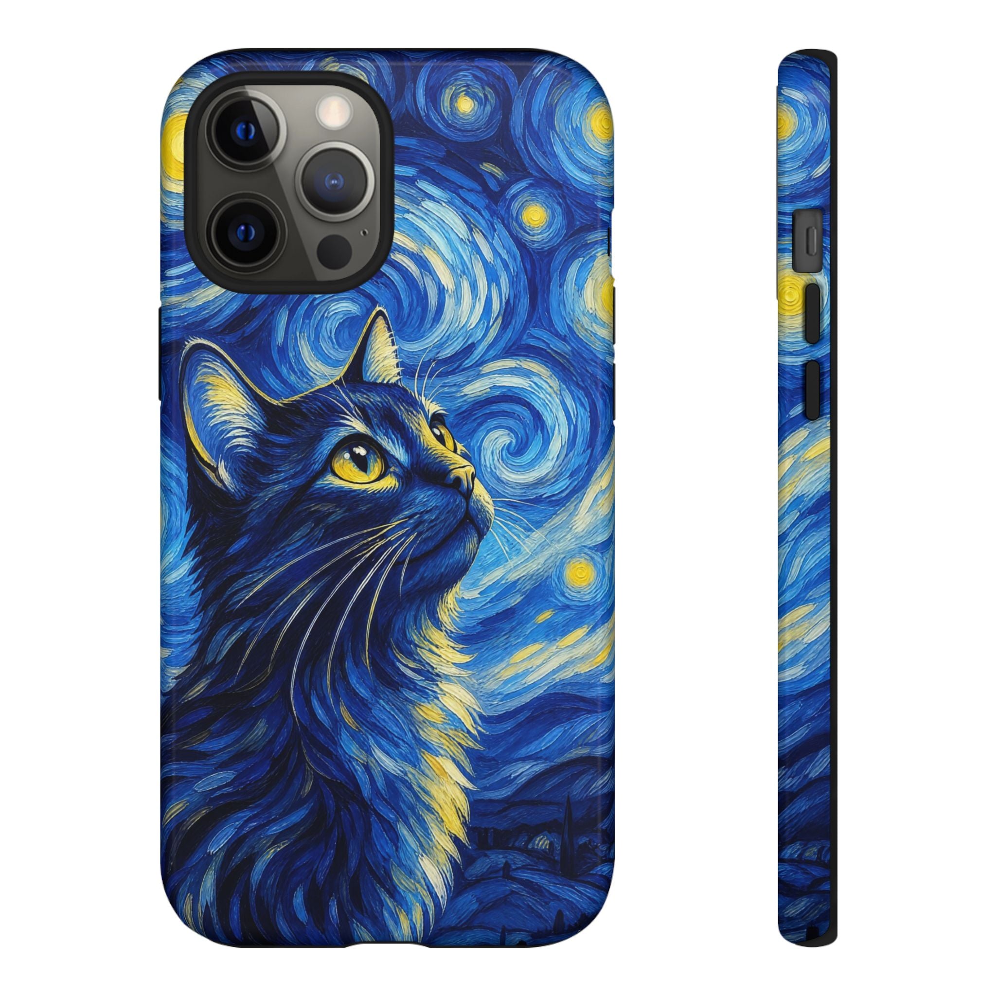 Starry Night Cat Phone Case — Van GoghStyle Blue Galaxy iPhone Cover