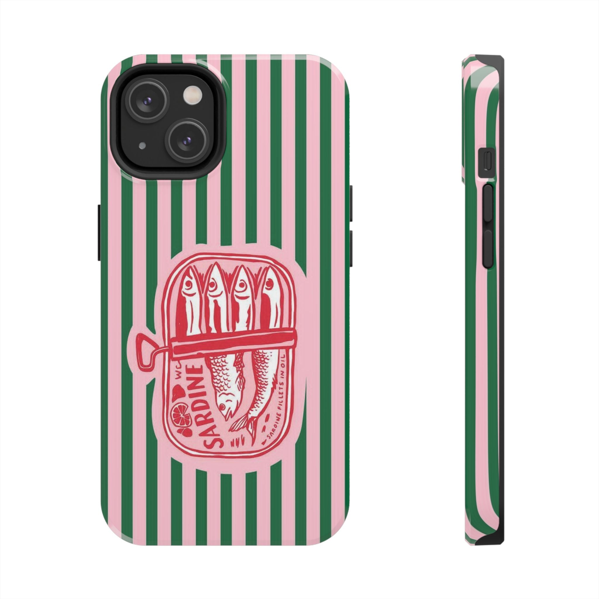 Sardine Stripes Tough Phone Case — Retro Pink & Green Protective Phone Cover