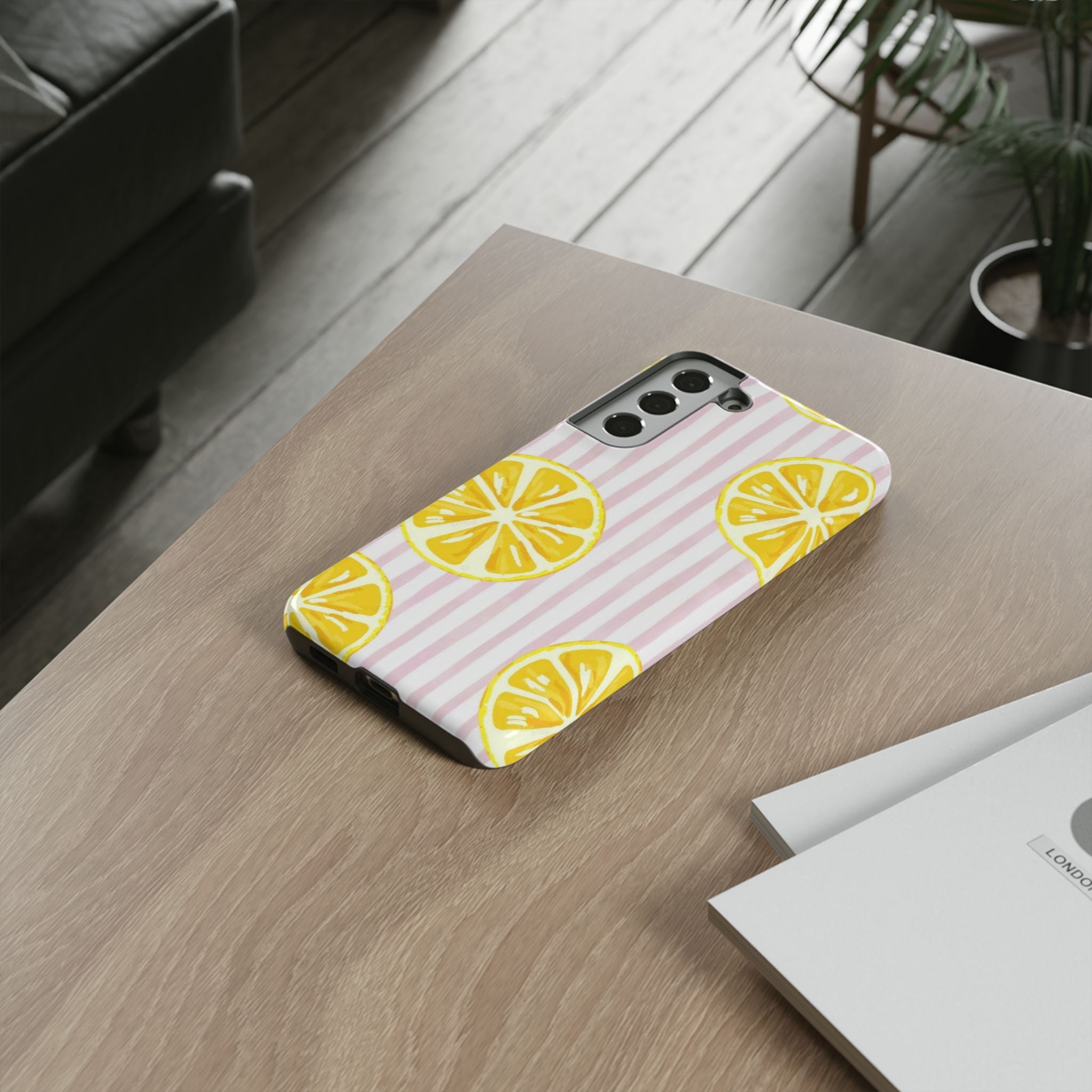 Lemon Slices Tough Case — Cute Pink Stripe Phone Cover
