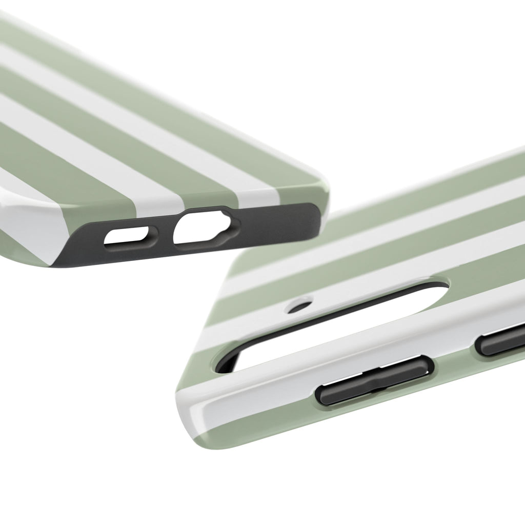 Sage & White Striped Tough Phone Case — Durable Protective Phone Cover