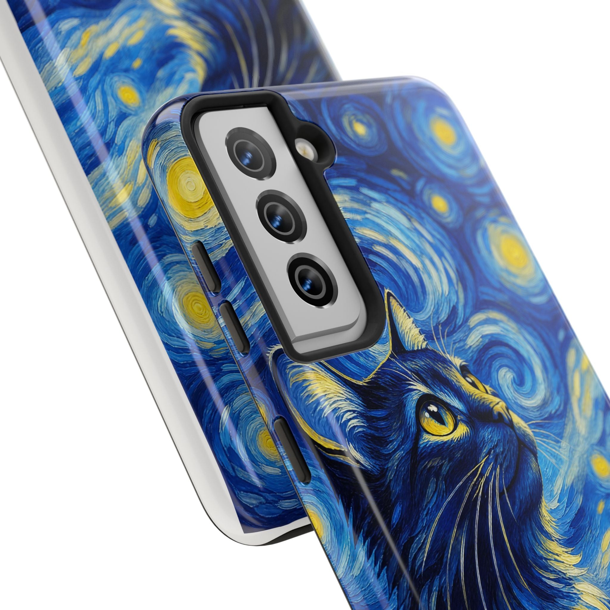 Starry Night Cat Tough Phone Case — Van Gogh Style Galaxy Kitten Protective Cover