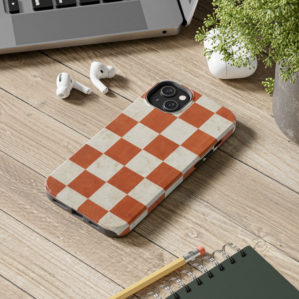 Orange and Cream Checkerboard Tough Phone Case