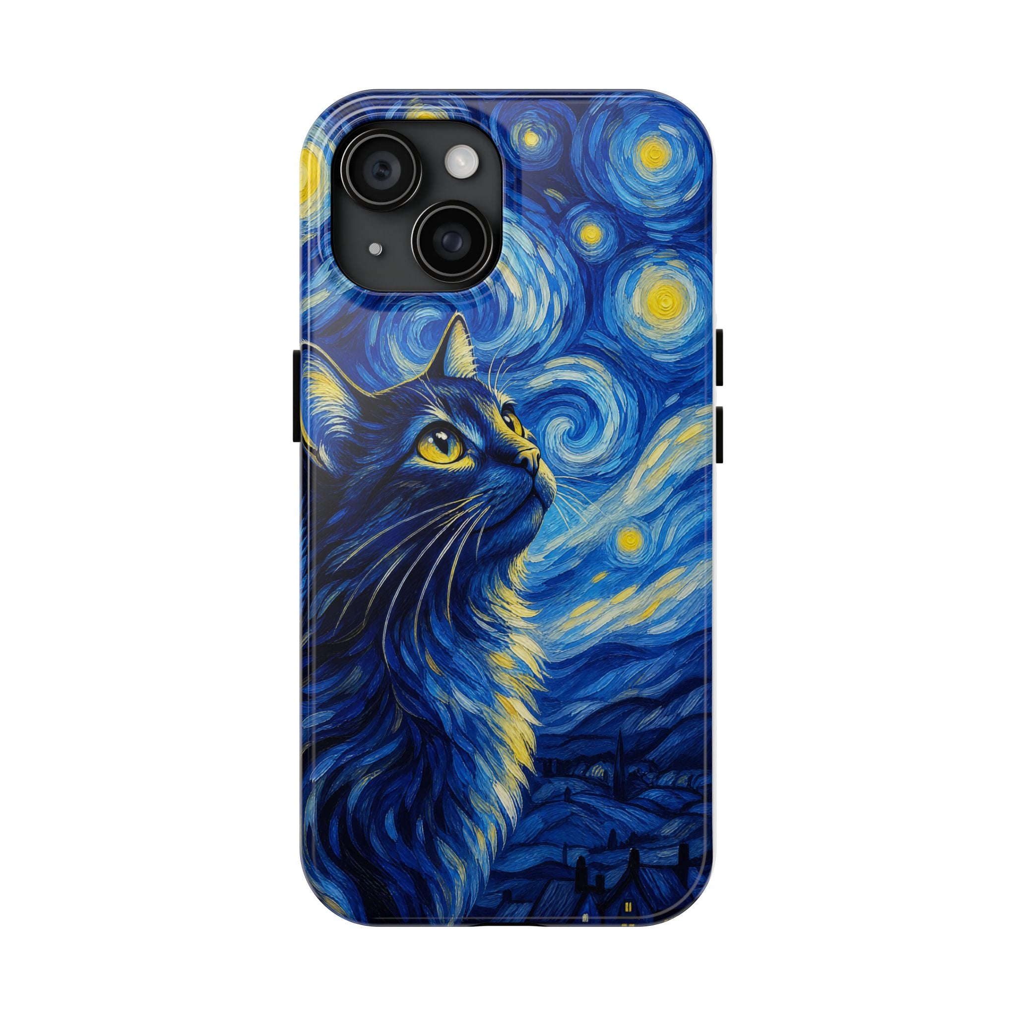 Starry Night Cat Tough Phone Case — Van Gogh Style Galaxy Kitten Protective Cover