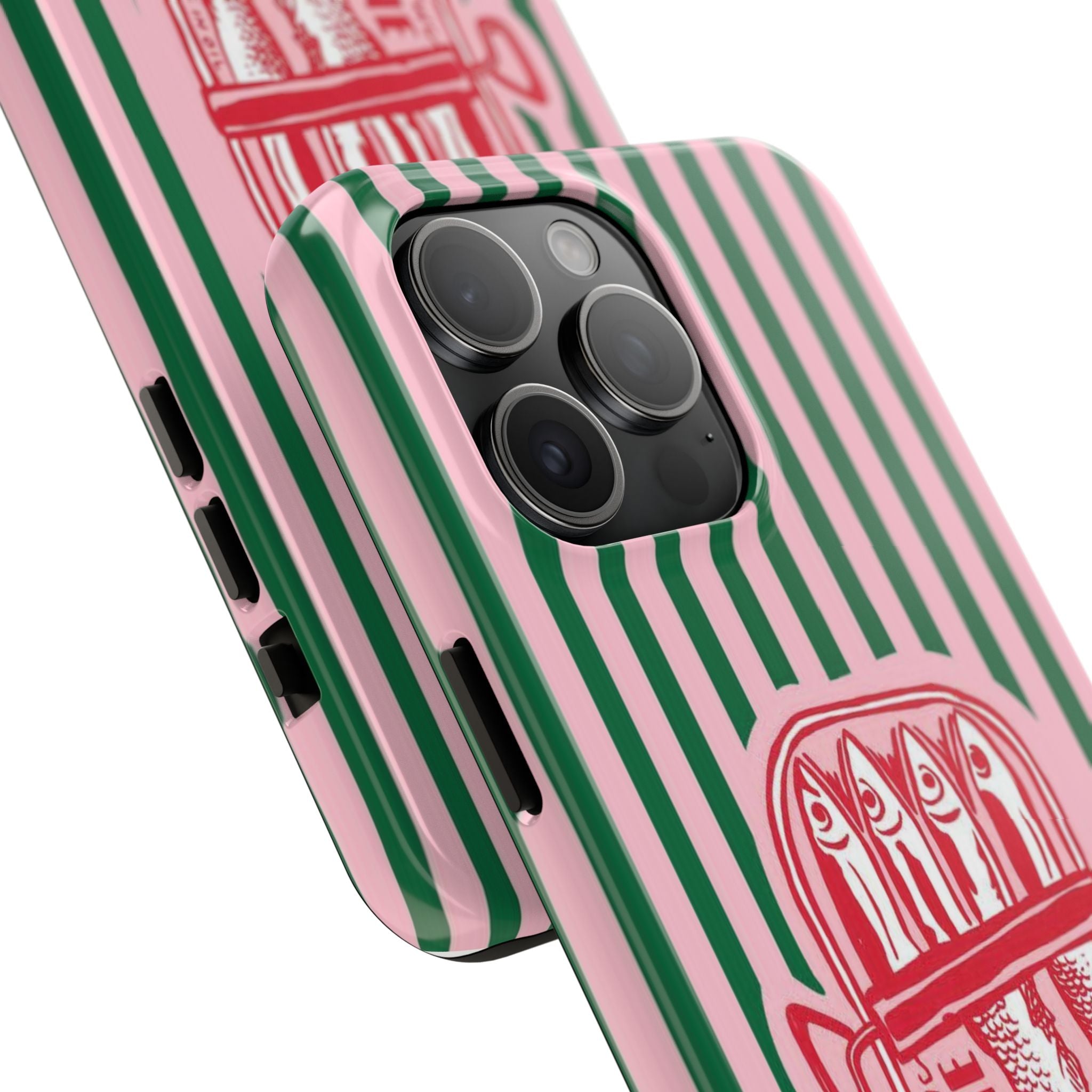 Sardine Stripes Tough Phone Case — Retro Pink & Green Protective Phone Cover